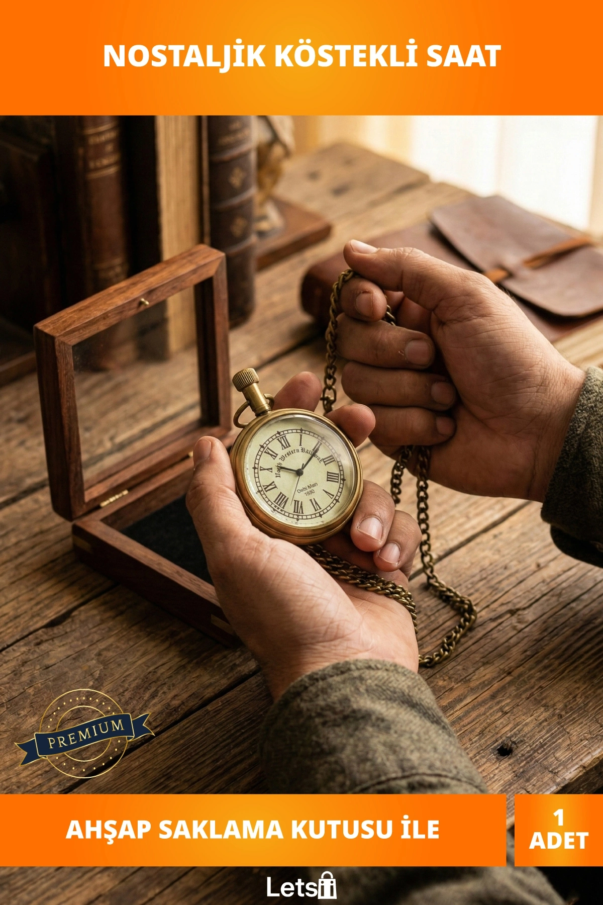 Nostaljik Ahşap Kutulu Köstekli Saat Vintage