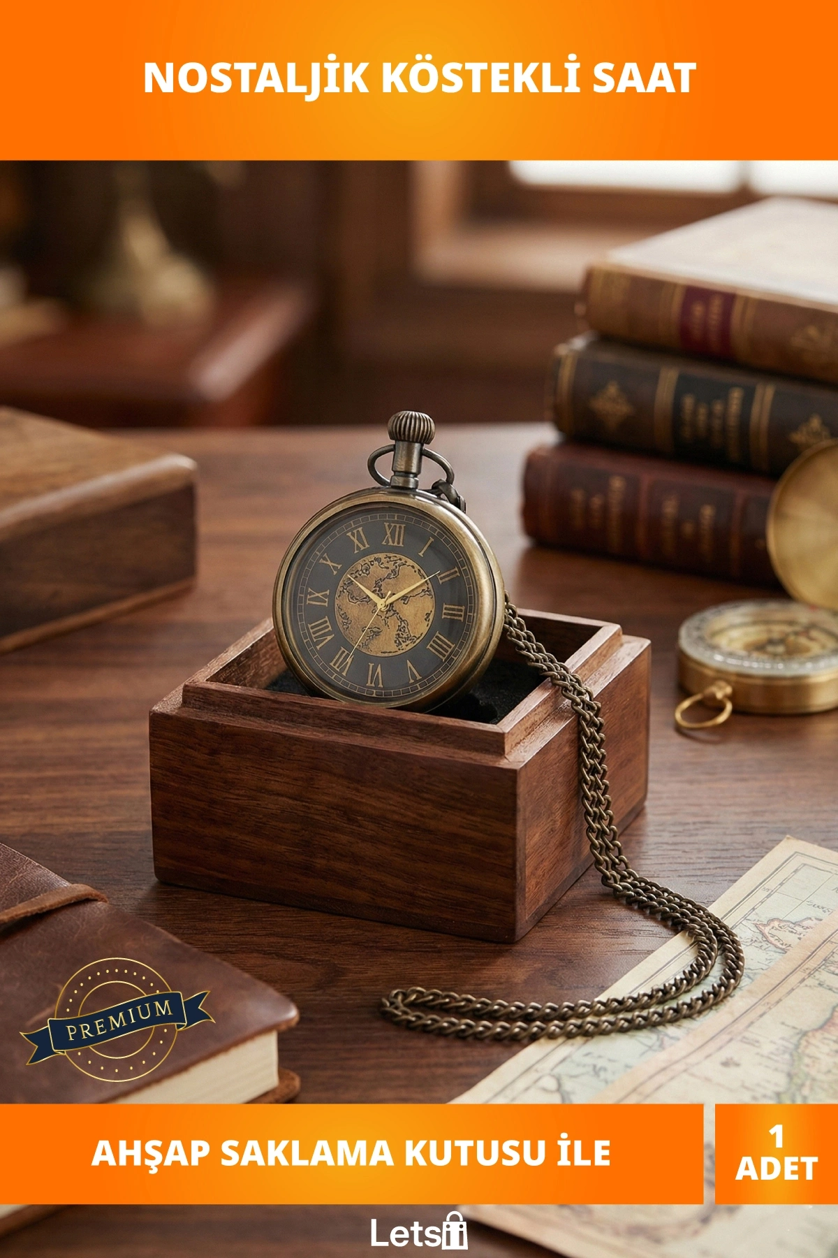 Ahşap Kutulu Nostaljik Pirinç Köstekli Saat