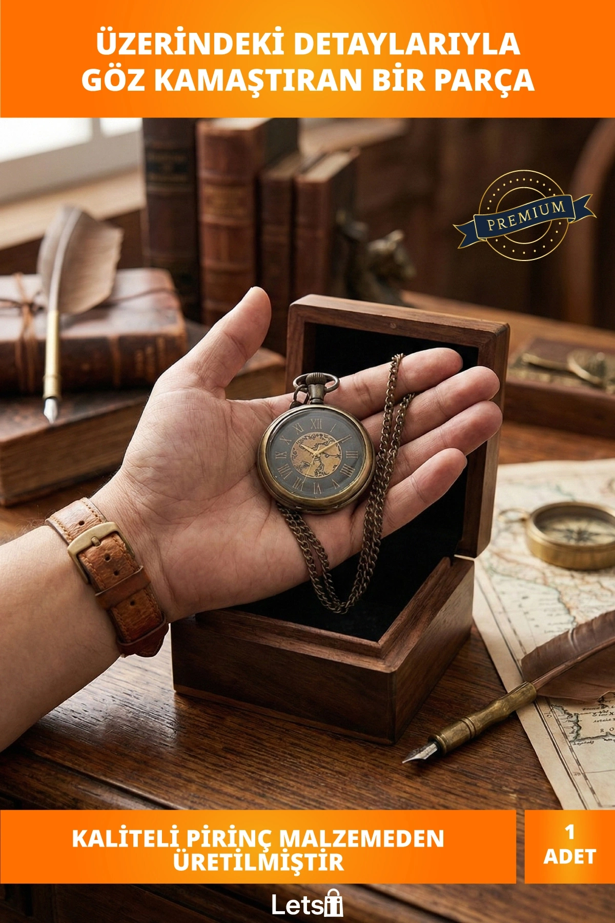 Ahşap Kutulu Nostaljik Pirinç Köstekli Saat