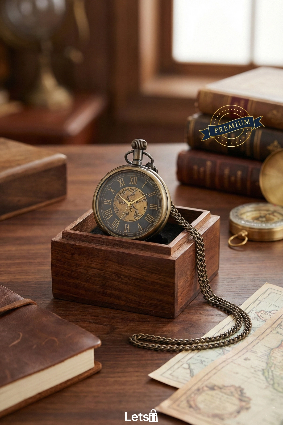 Ahşap Kutulu Nostaljik Pirinç Köstekli Saat