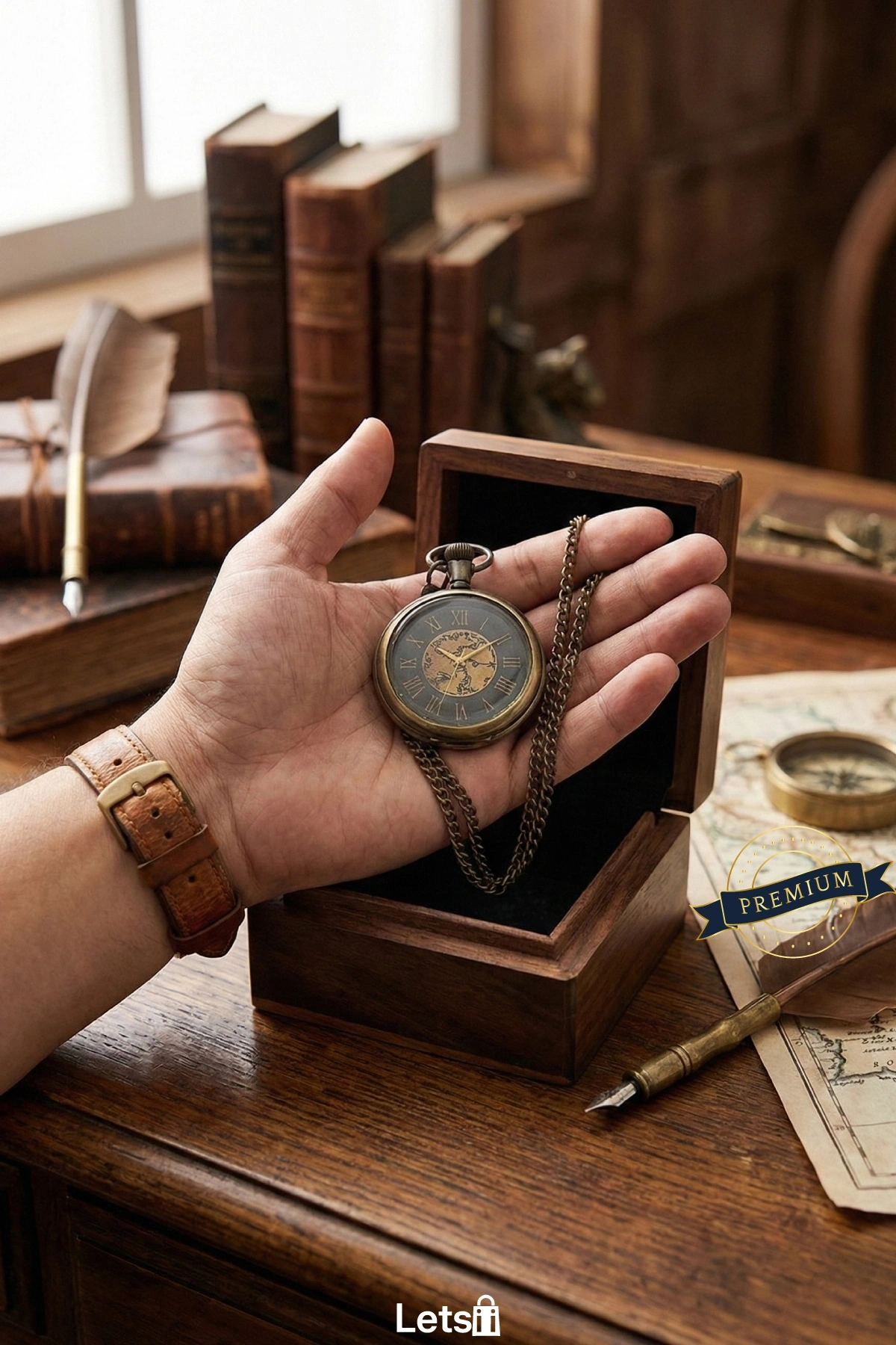 Ahşap Kutulu Nostaljik Pirinç Köstekli Saat