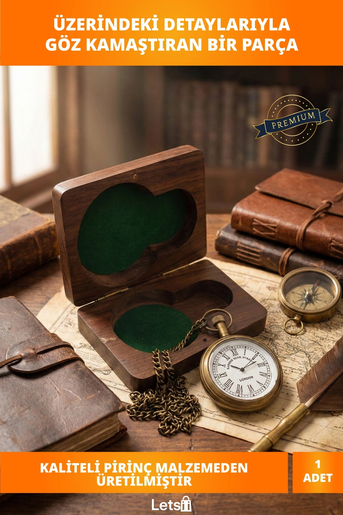 Ahşap Kutulu Nostaljik Pirinç Köstekli Saat