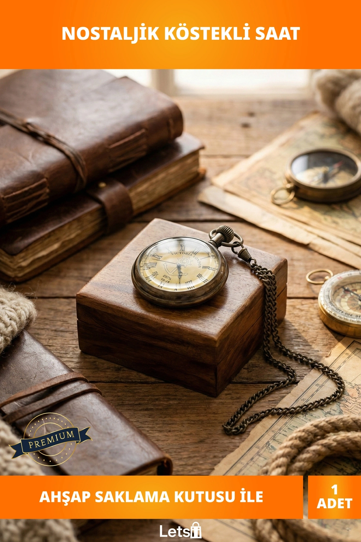 Ahşap Kutulu Nostaljik Pirinç Köstekli Saat