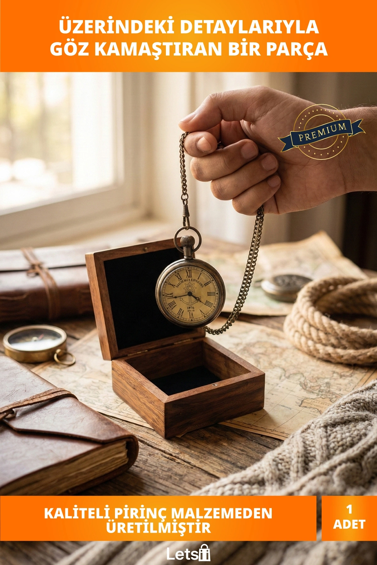 Ahşap Kutulu Nostaljik Pirinç Köstekli Saat