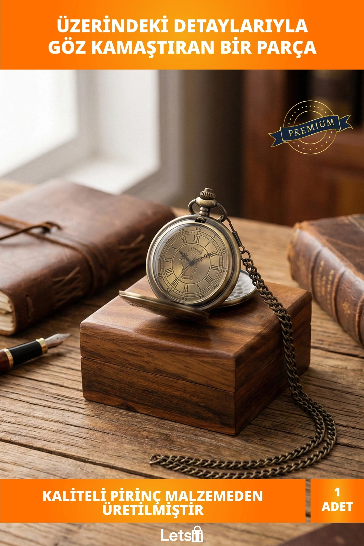 Nostaljik Ahşap Kutulu Pirinç Köstekli Saat