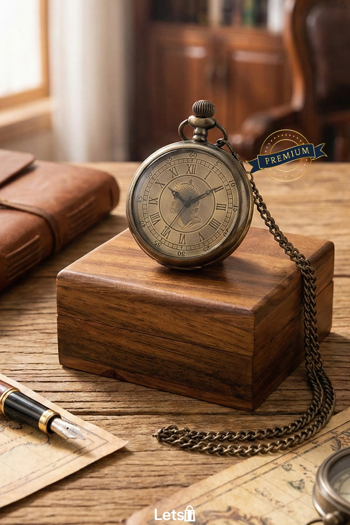 Nostaljik Ahşap Kutulu Pirinç Köstekli Saat