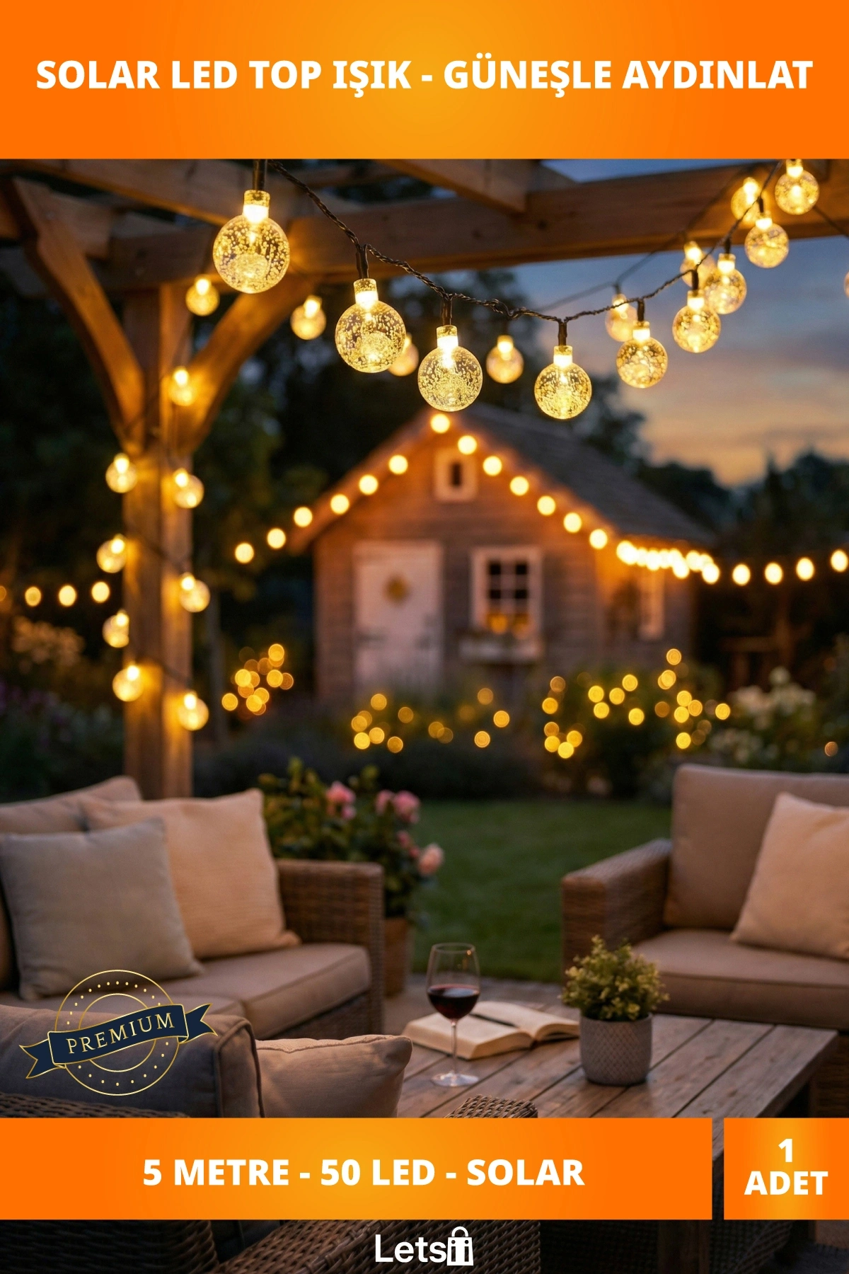 Güneş Enerjili 5 Metre Sarı Opak LED Işık Bahçe Aydınlatma