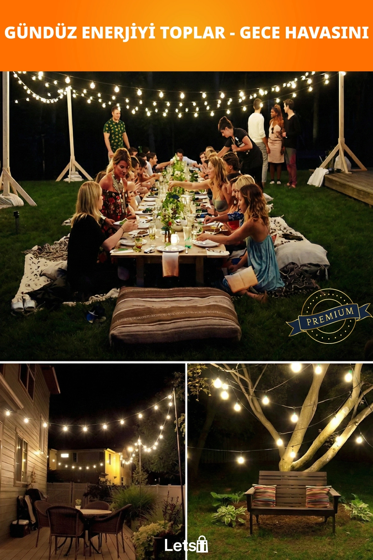 Güneş Enerjili 5 Metre Sarı Opak LED Işık Bahçe Aydınlatma