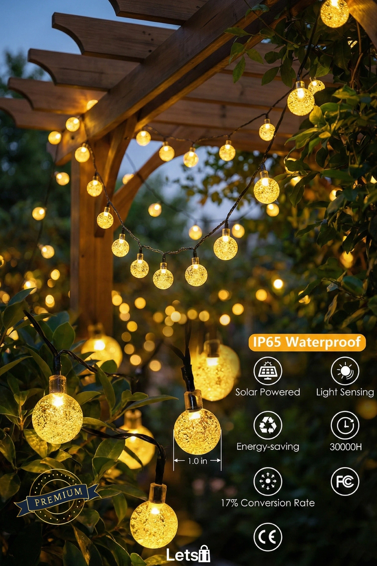 Güneş Enerjili 5 Metre Sarı Opak LED Işık Bahçe Aydınlatma