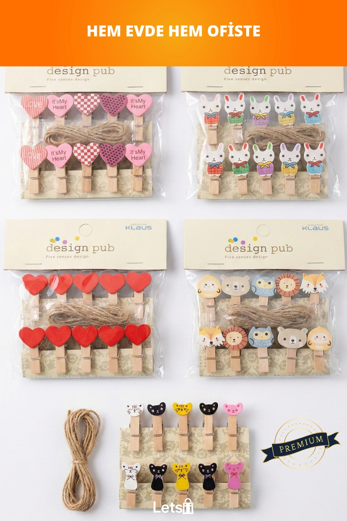 Ahşap Dekoratif Notluk İpli Mandal 10 Adet Renkli Karışık