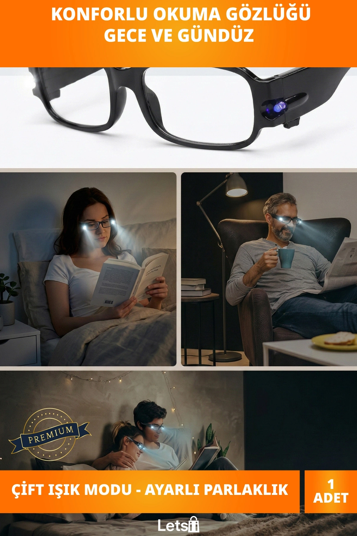 Dinlendirici LED Işıklı Okuma Gözlüğü Gece ve Gündüz Kullanım İçin Pratik Çözüm