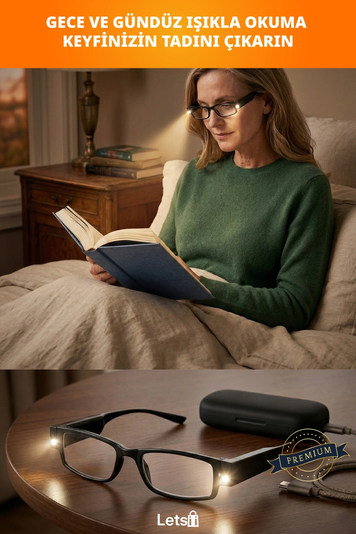 Dinlendirici LED Işıklı Okuma Gözlüğü Gece ve Gündüz Kullanım İçin Pratik Çözüm