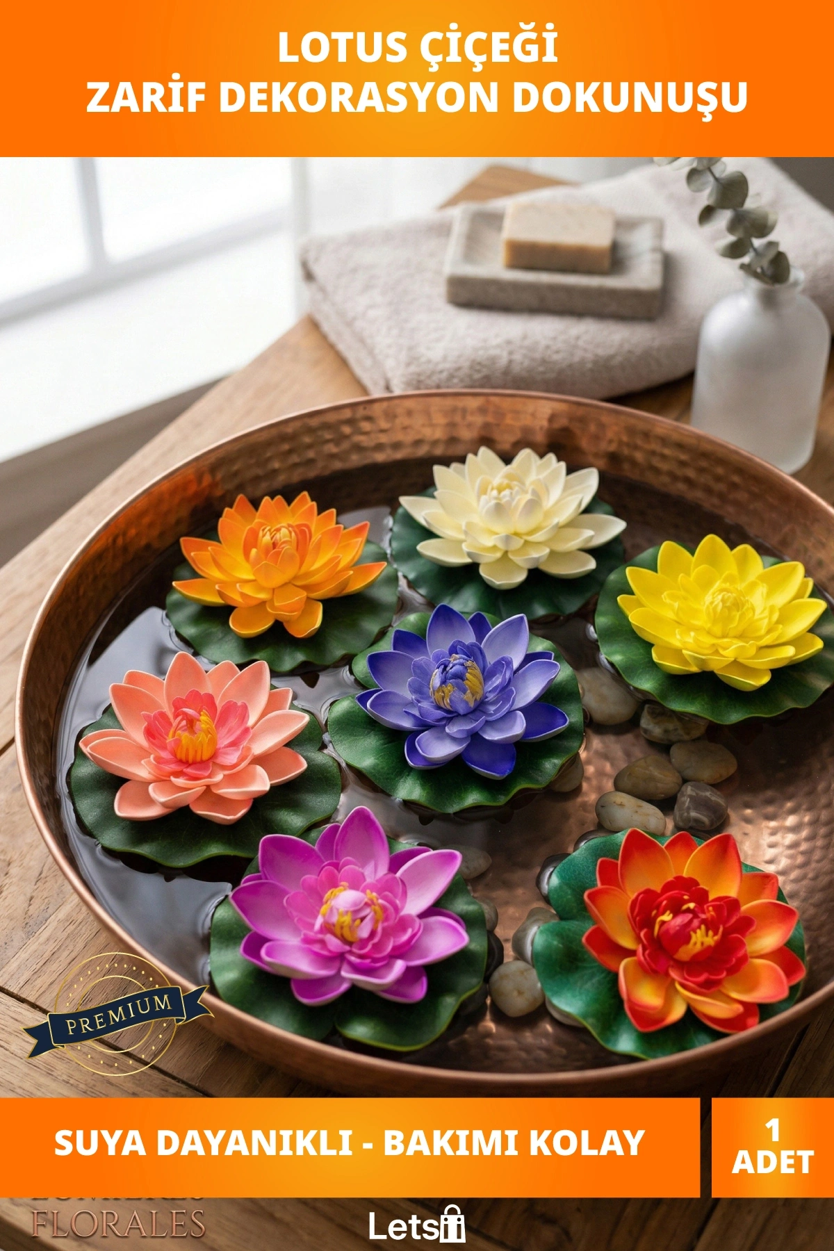 Suya Dayanıklı Dekoratif Yapay Lotus Çiçeği