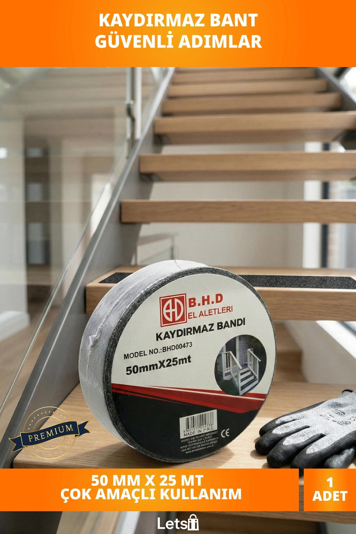 Kaydırmaz Siyah Bant 50 mm X 25 mt Güvenlik Bant