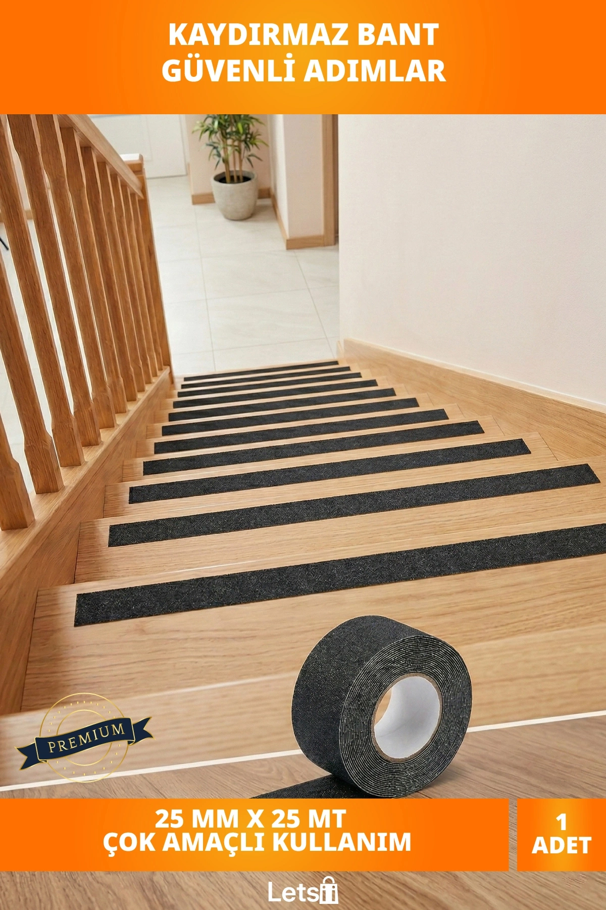 Kaydırmaz Siyah Bant 25 mm X 25 mt Güvenlik Bantı