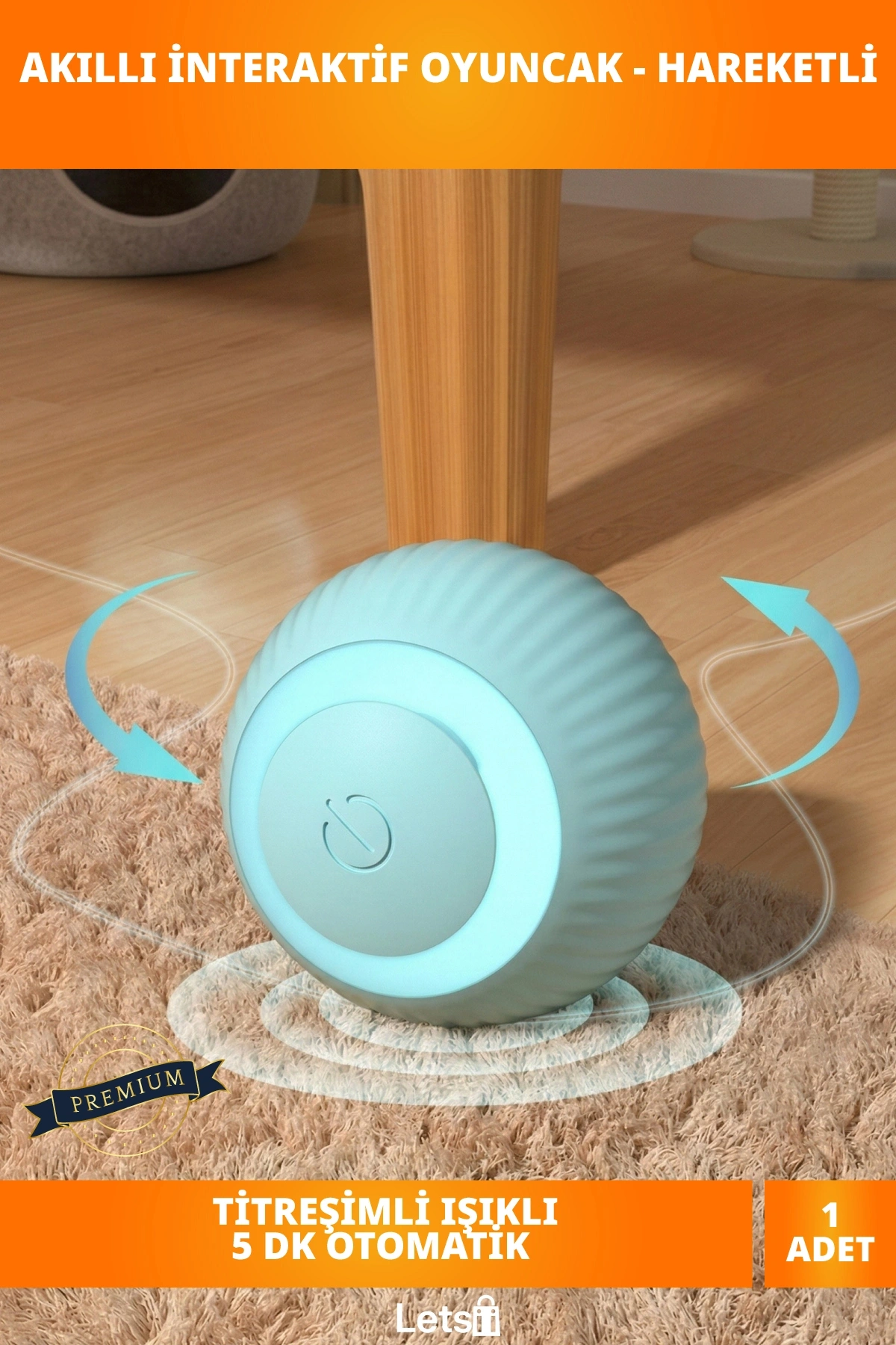 Akıllı İnteraktif Kedi Oyuncak Topu Işıklı Titreşimli Hareket Sensörlü