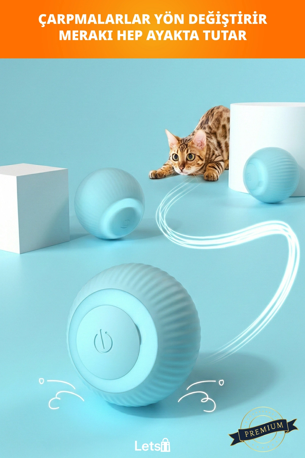 Akıllı İnteraktif Kedi Oyuncak Topu Işıklı Titreşimli Hareket Sensörlü