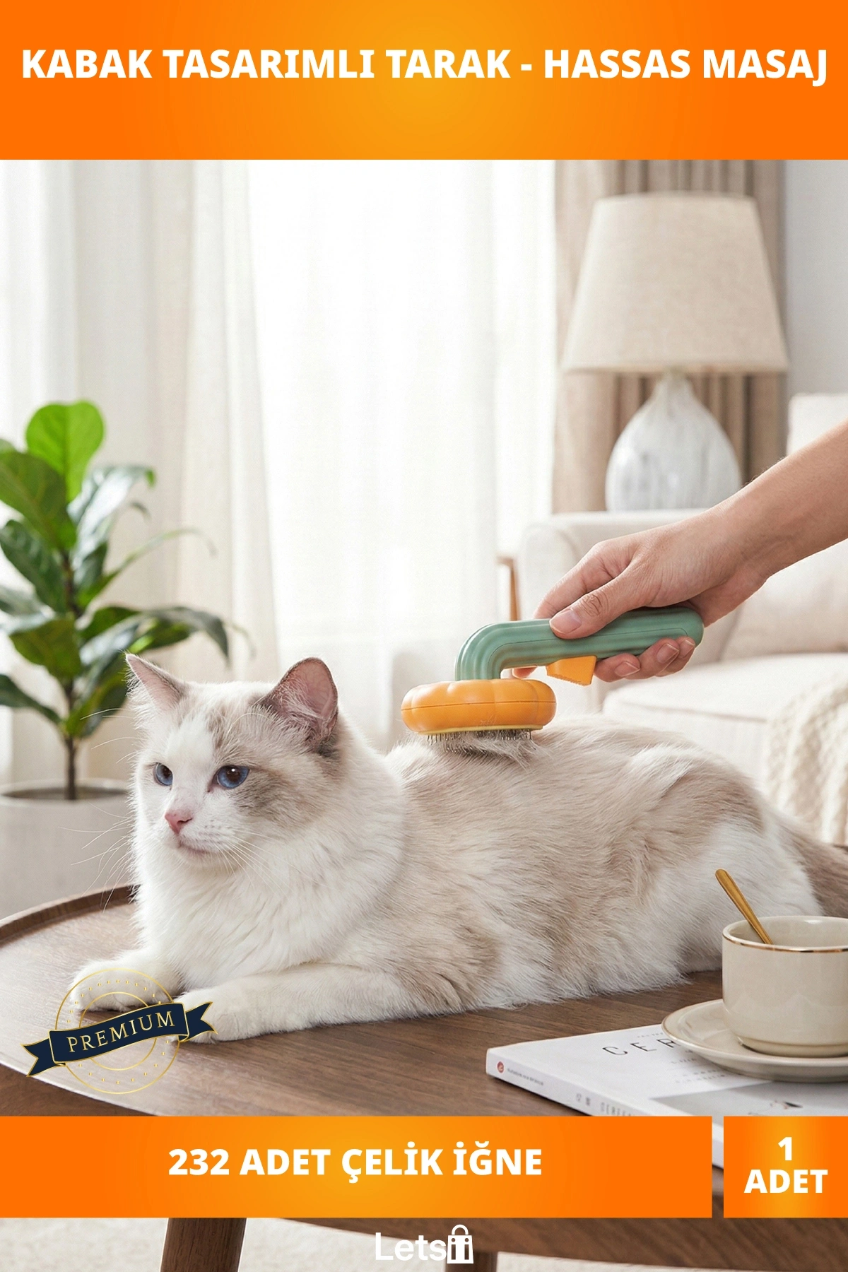 Kabak Tasarımlı Kedi ve Köpek Tarağı Çelik ve Kauçuk Koruma