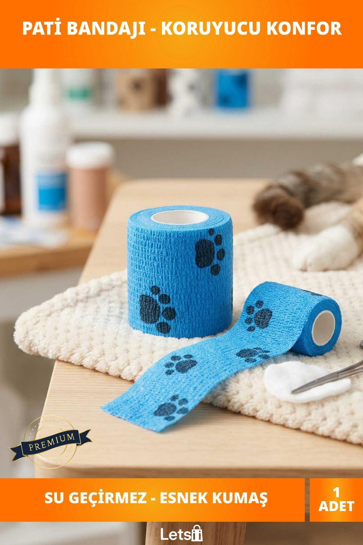 Su Geçirmez Pati Desenli Evcil Hayvan Bandajı