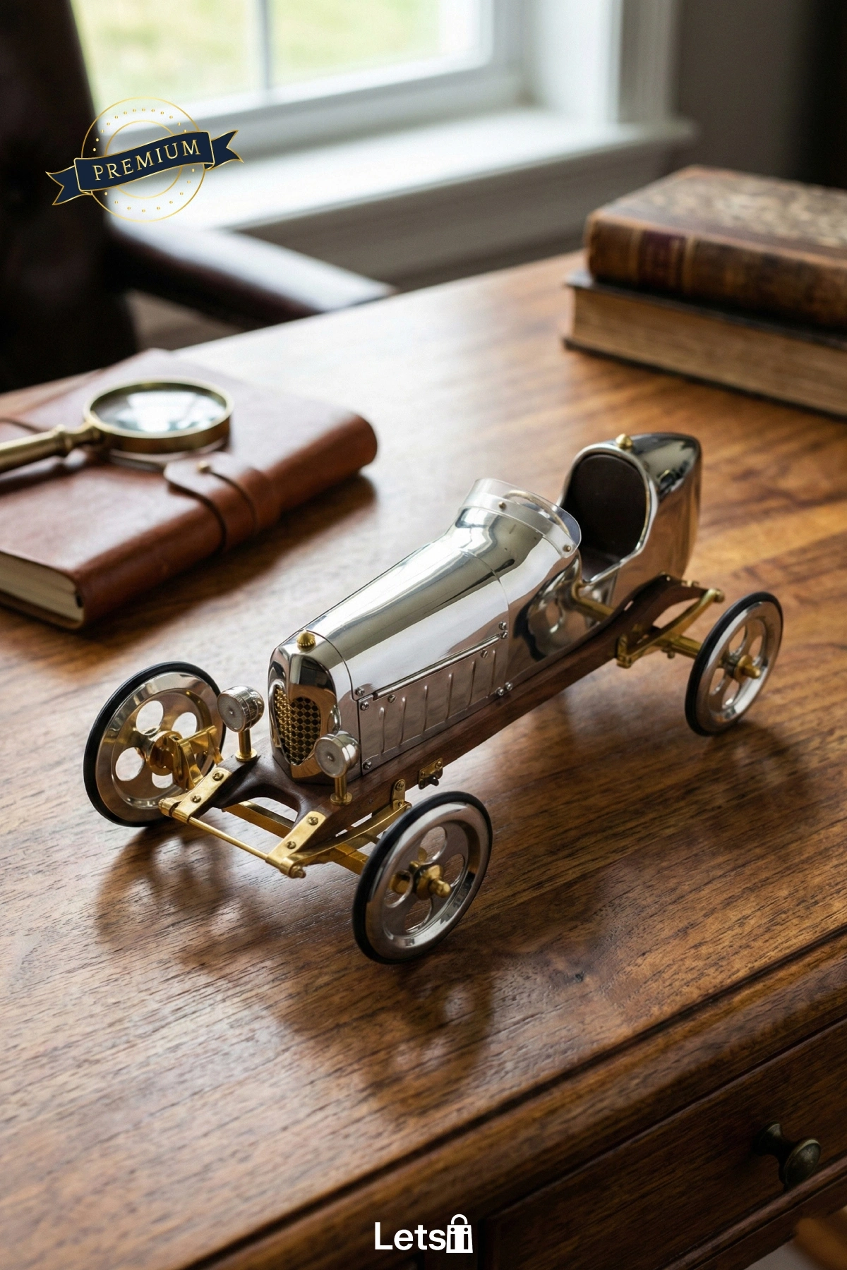 Nostaljik Pirinç Eski Model Dekoratif Araba 48x22 cm