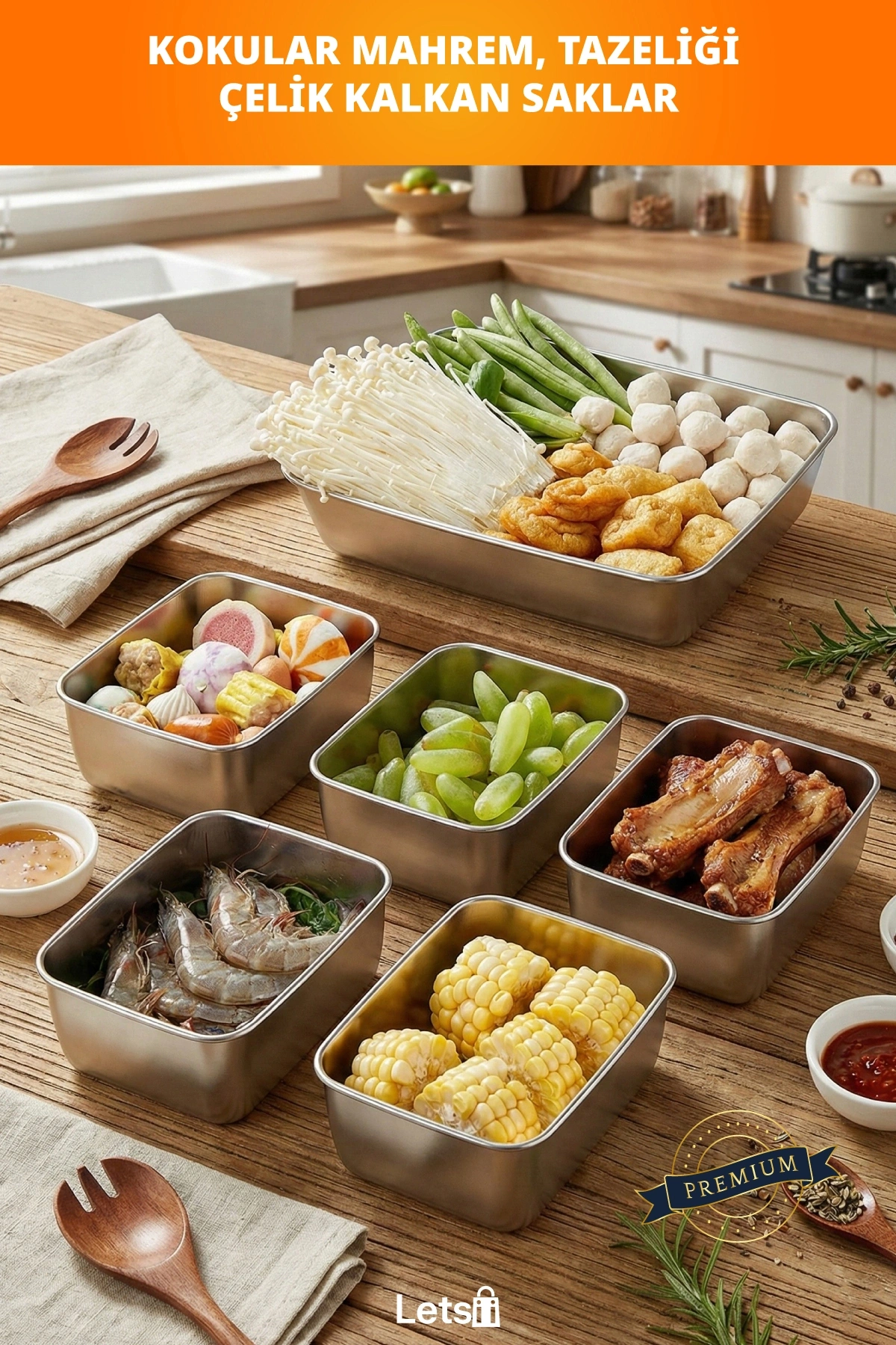 Paslanmaz Çelik Dayanıklı Koku Geçirmez Saklama Kabı 13.5 cm x 10.5 cm x 5 cm