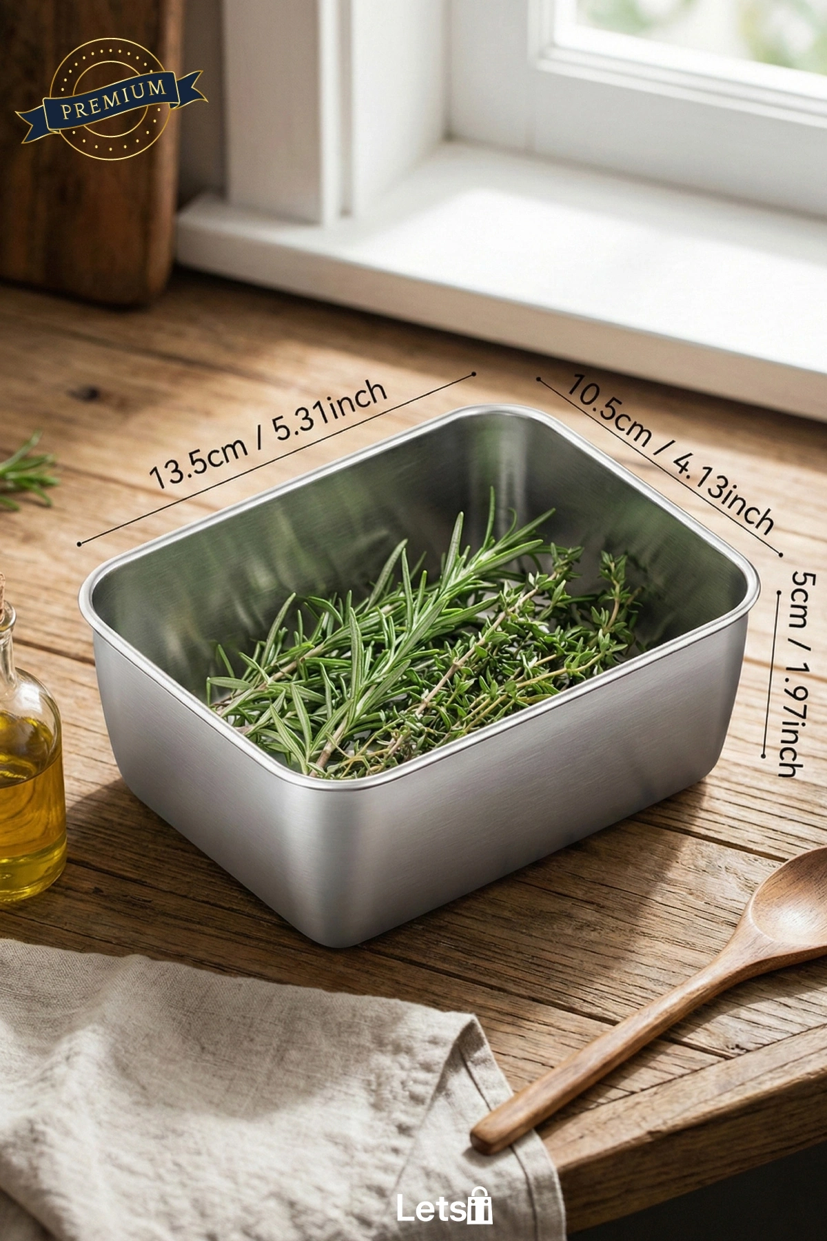 Paslanmaz Çelik Dayanıklı Koku Geçirmez Saklama Kabı 13.5 cm x 10.5 cm x 5 cm