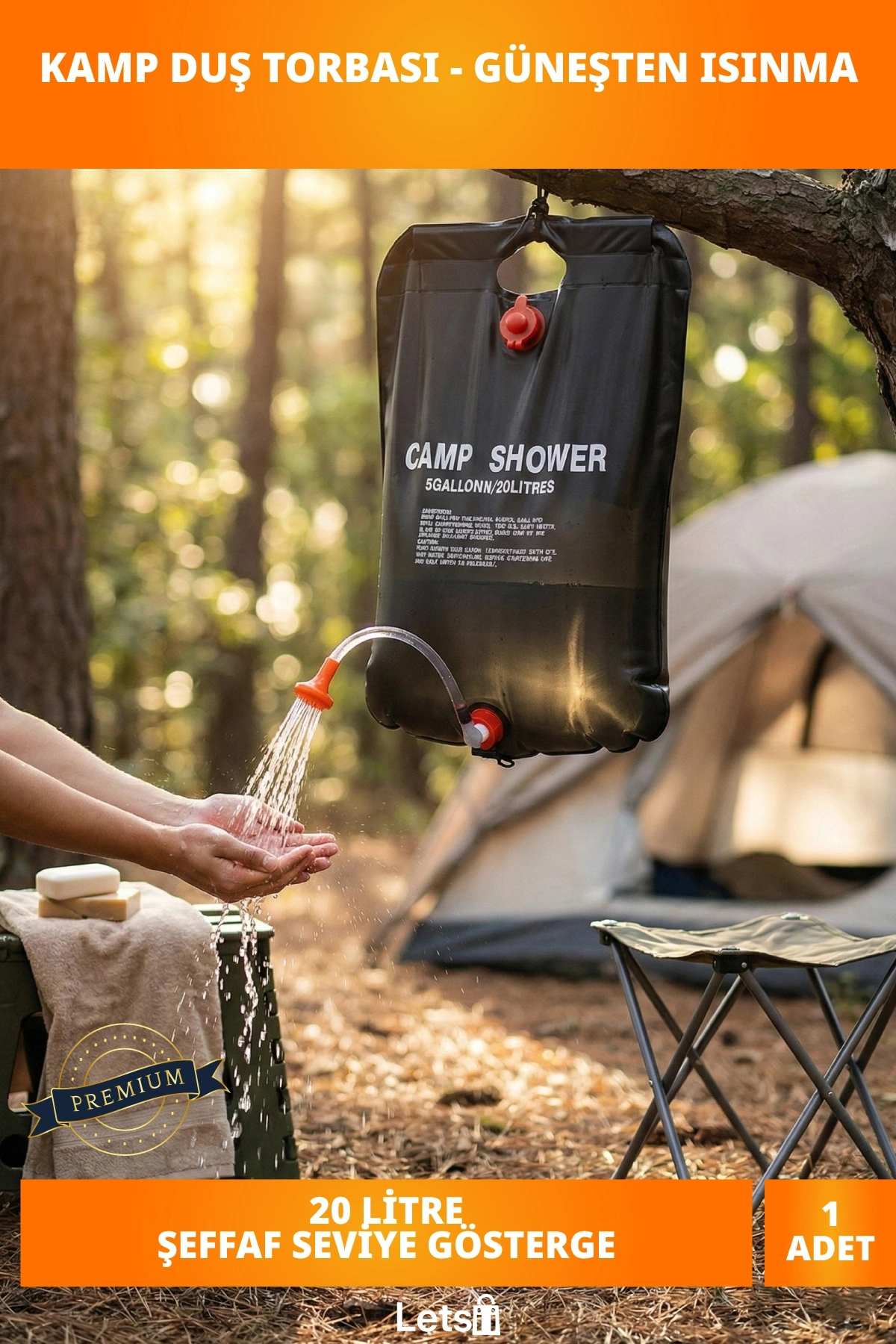 20 Litre Kapasiteli Solar Isıtıcılı Kamp Duş Torbası