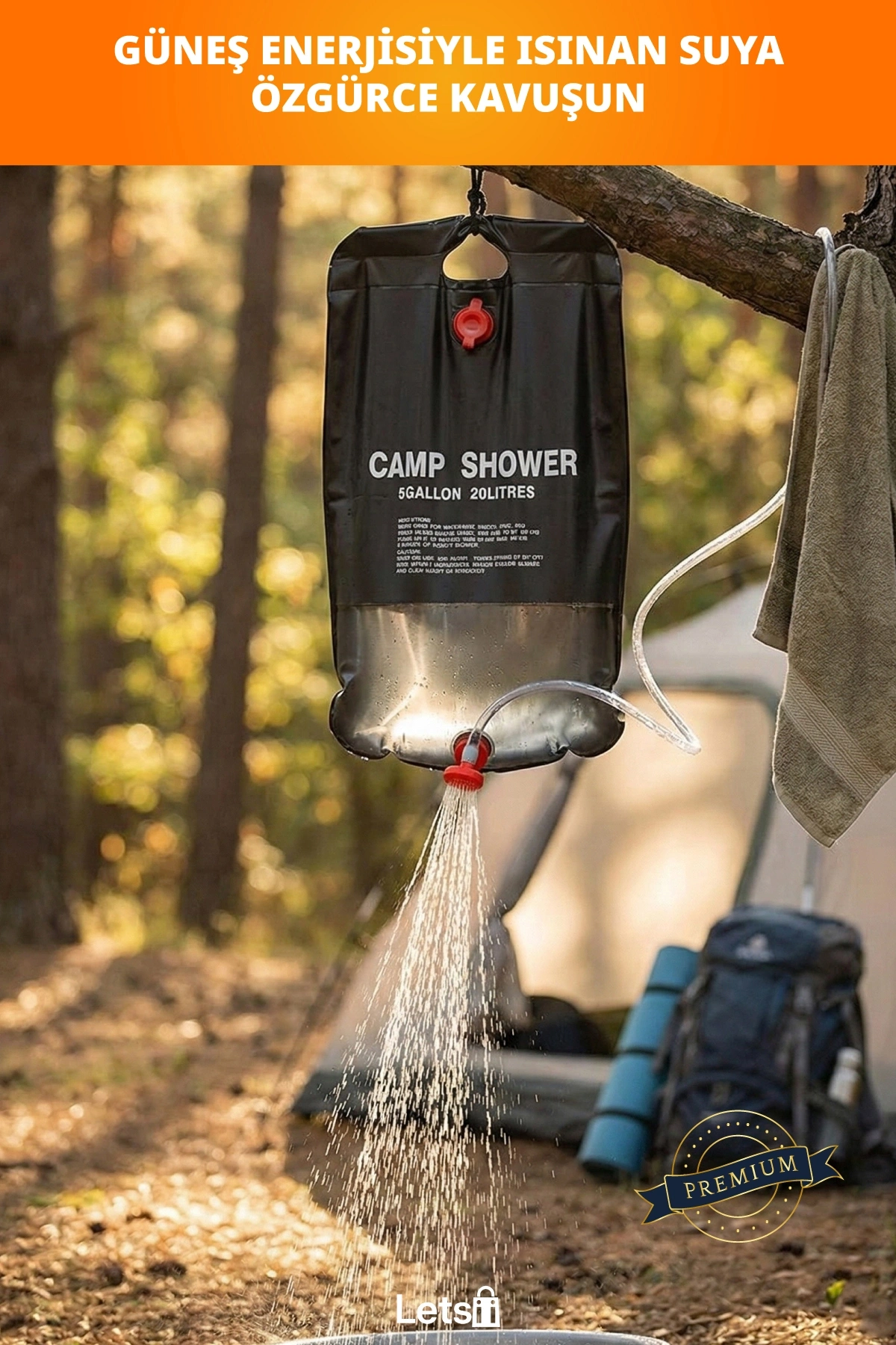 20 Litre Kapasiteli Solar Isıtıcılı Kamp Duş Torbası