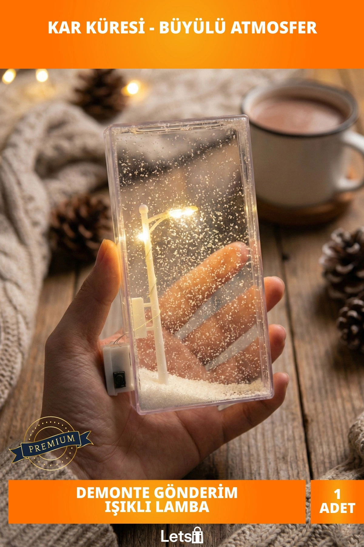 Şık Tasarımlı Sokak Lambalı Kar Küresi Demonte LED Aydınlatma