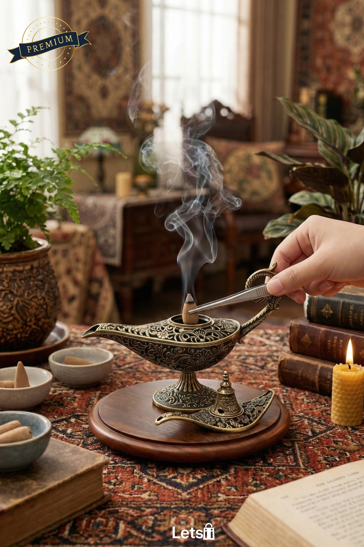 Sihirli Lamba Tasarımlı Tütsülük Osmanlı Motifli Dekoratif Buhurdanlık