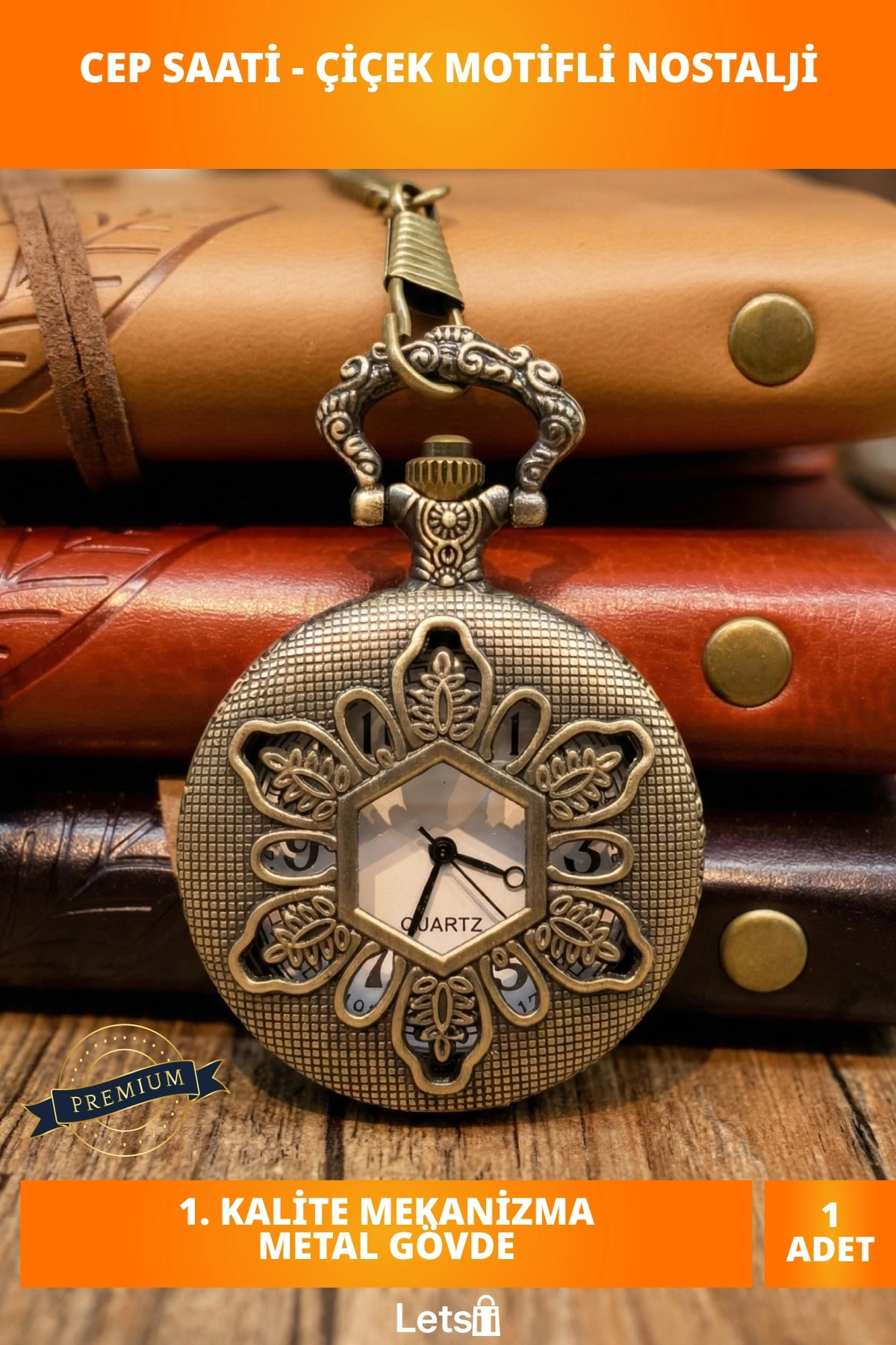 Çiçek Tasarımlı Antika Köstekli Cep Saati 4.5 cm