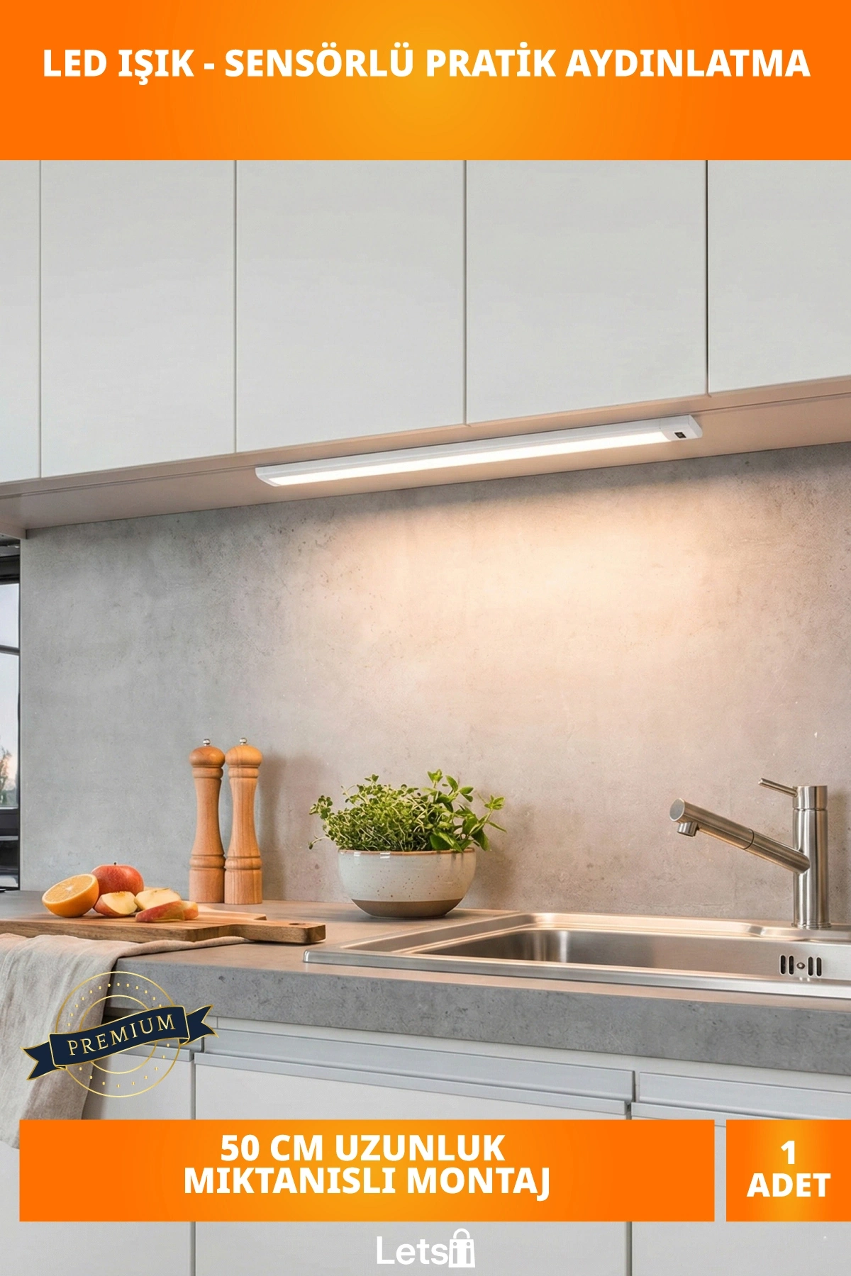 Sensörlü Şarjlı Mıknatıslı Uzun LED Işık 50 cm