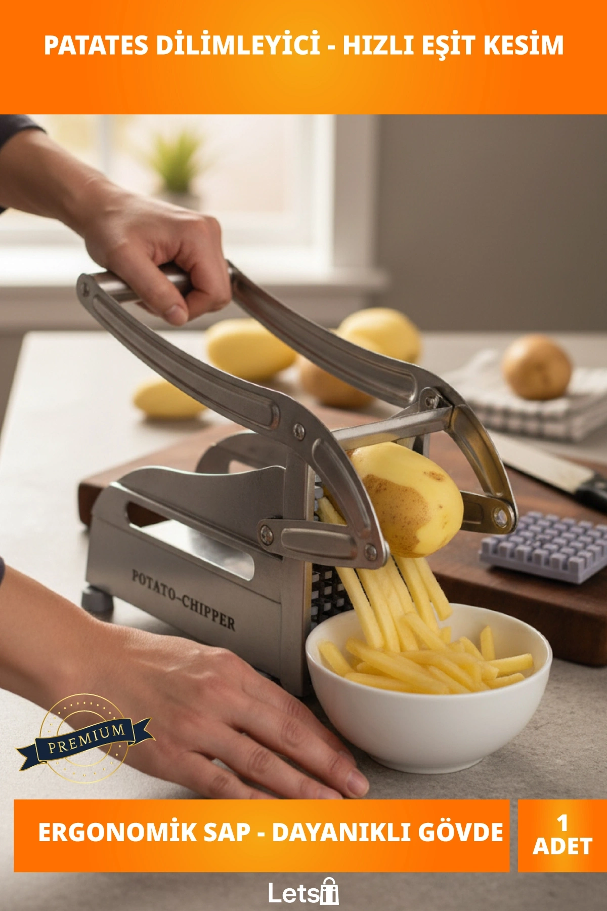 Ergonomik El Tipi Pratik Patates Dilimleyici Paslanmaz Çelik