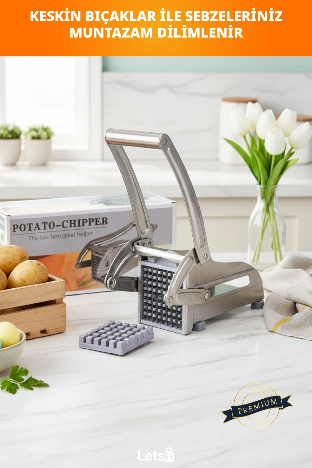 Ergonomik El Tipi Pratik Patates Dilimleyici Paslanmaz Çelik