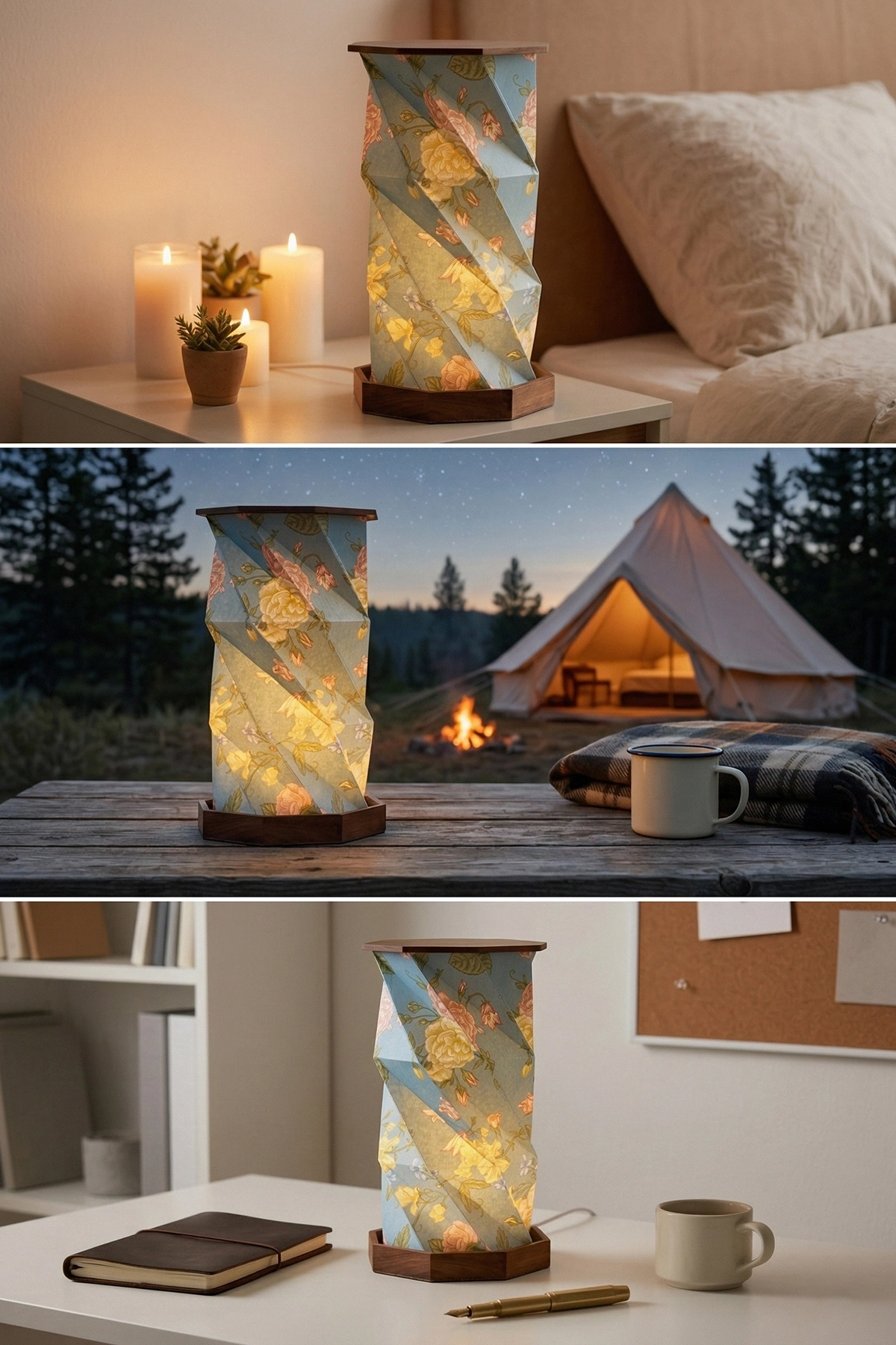 Wood Grove Katlanabilir Şarjlı Dekoratif LED Abajur Ahşap Aydınlatma