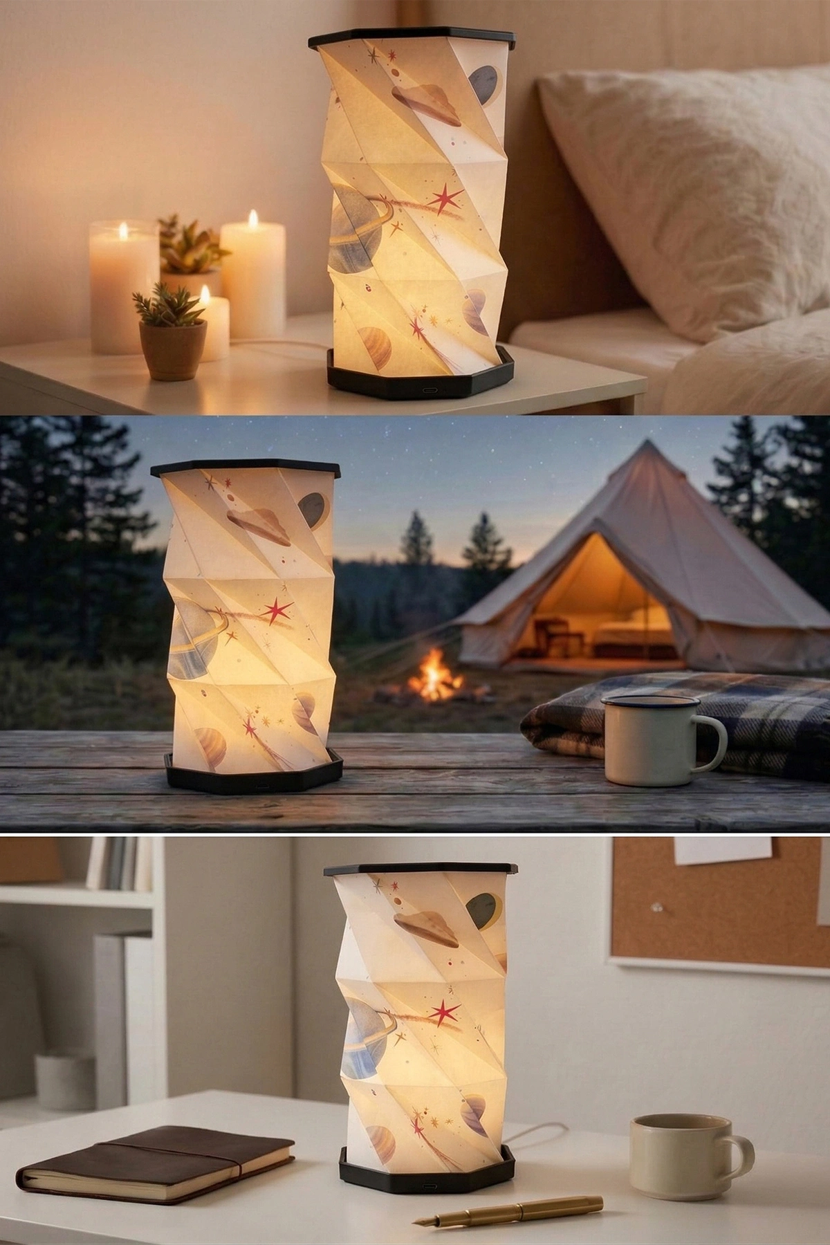 Black Cosmic Katlanabilir Şarjlı Dekoratif LED Abajur Aydınlatma