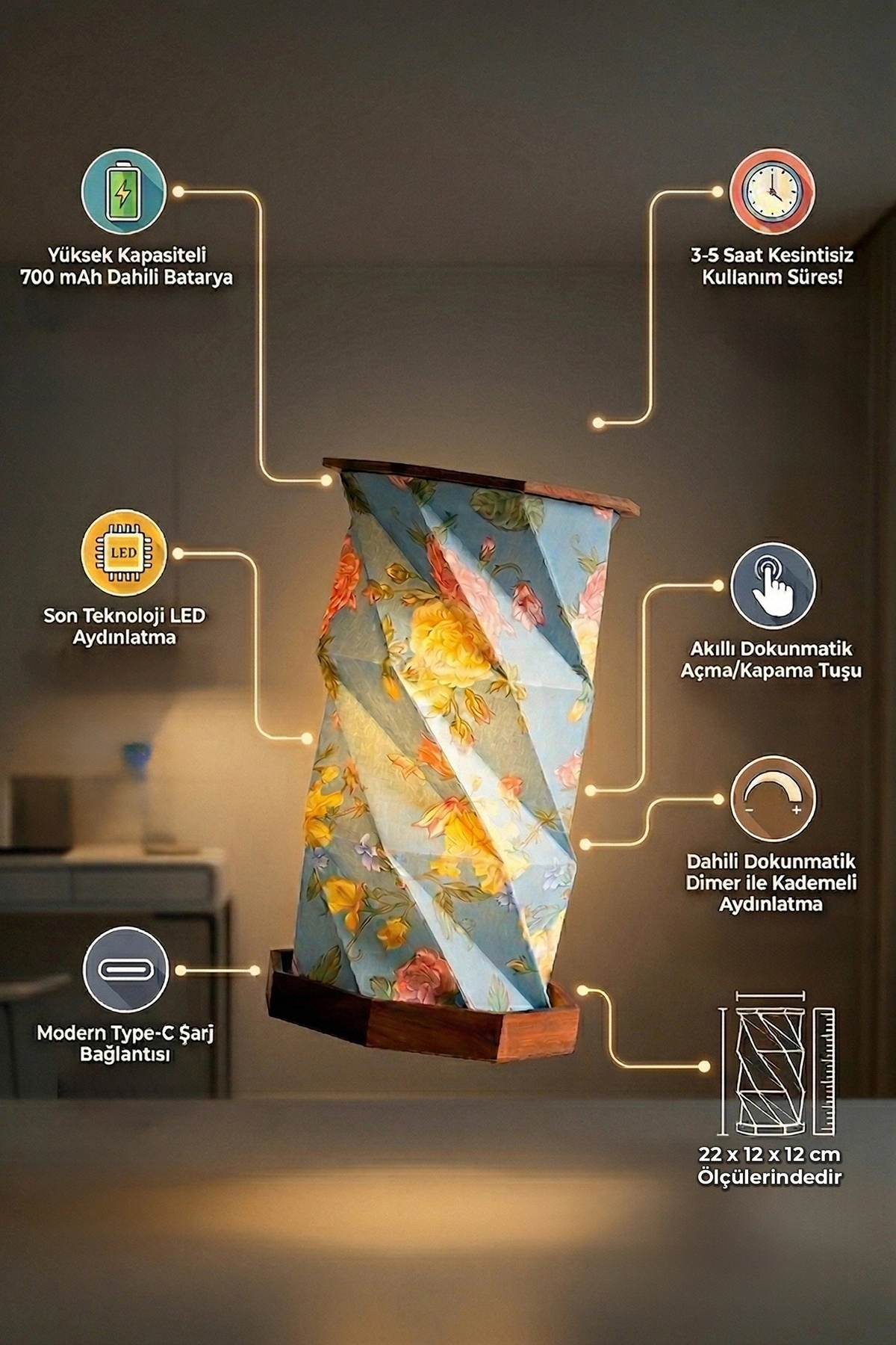 Wood Avia Katlanabilir Şarjlı Dekoratif LED Abajur Ahşap Aydınlatma