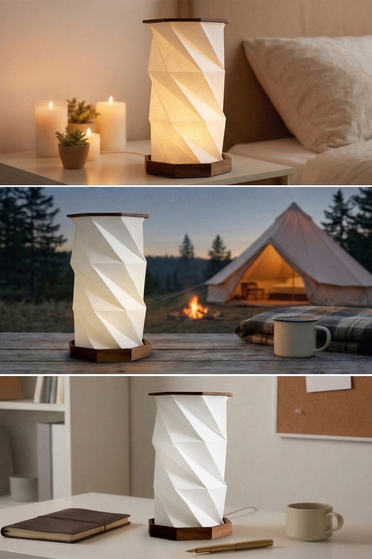 Wood Ember Katlanabilir Şarjlı Dekoratif LED Abajur Ahşap Aydınlatma