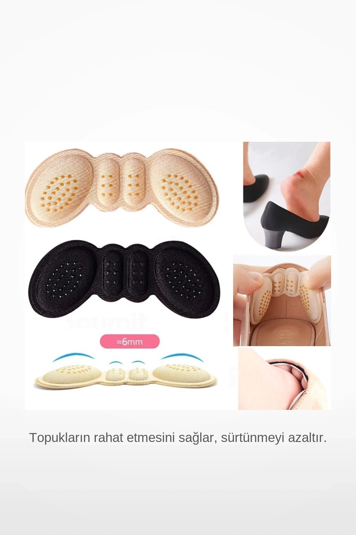 6mm Ayakkabı Topuk Vurma Önleyici Ped Krem/Siyah Karışık Renk Ayak Koruyucu