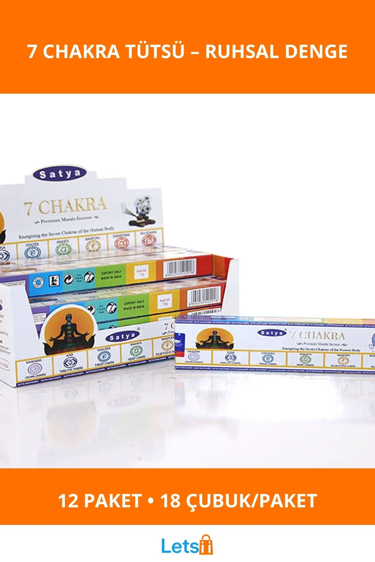 7 Chakra Aromaterapi Tütsü Seti 1 Kutuda 12 Paket 216 Adet