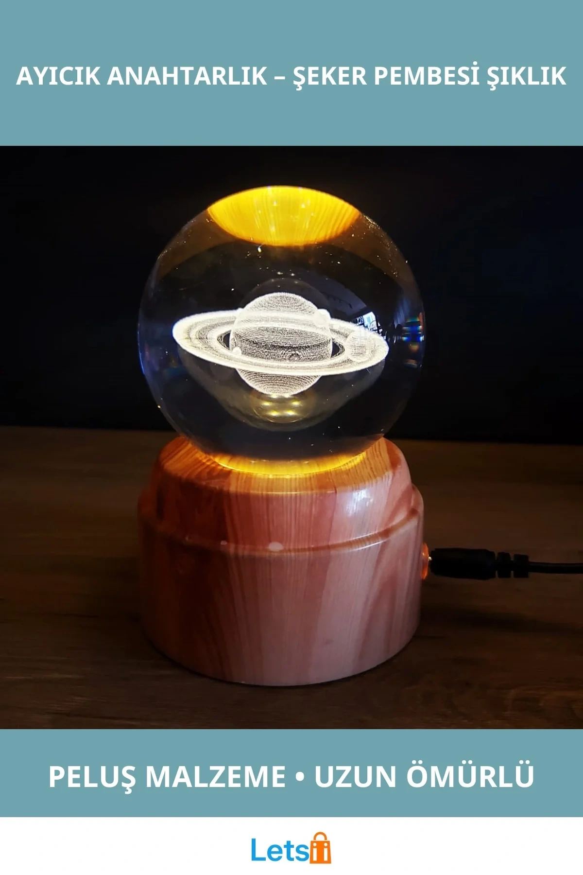 8 cm Çapında Detaylı Satürn Tasarımlı Dönen Cam Küre ile Masalsı Atmosfer