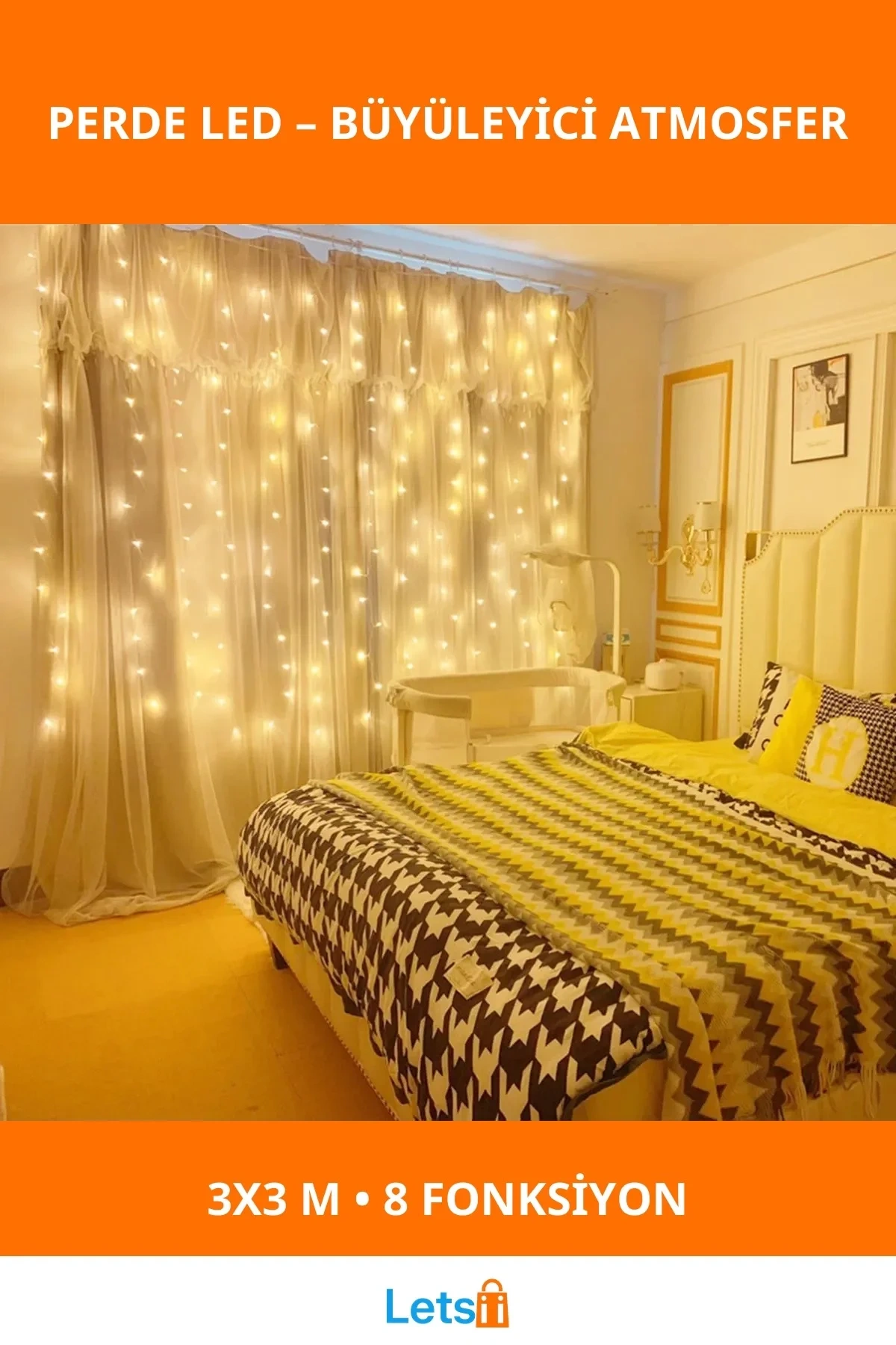 8 Fonksiyonlu Uzaktan Kumandalı Günışığı Peri Perde Led 3 mt x 3 mt