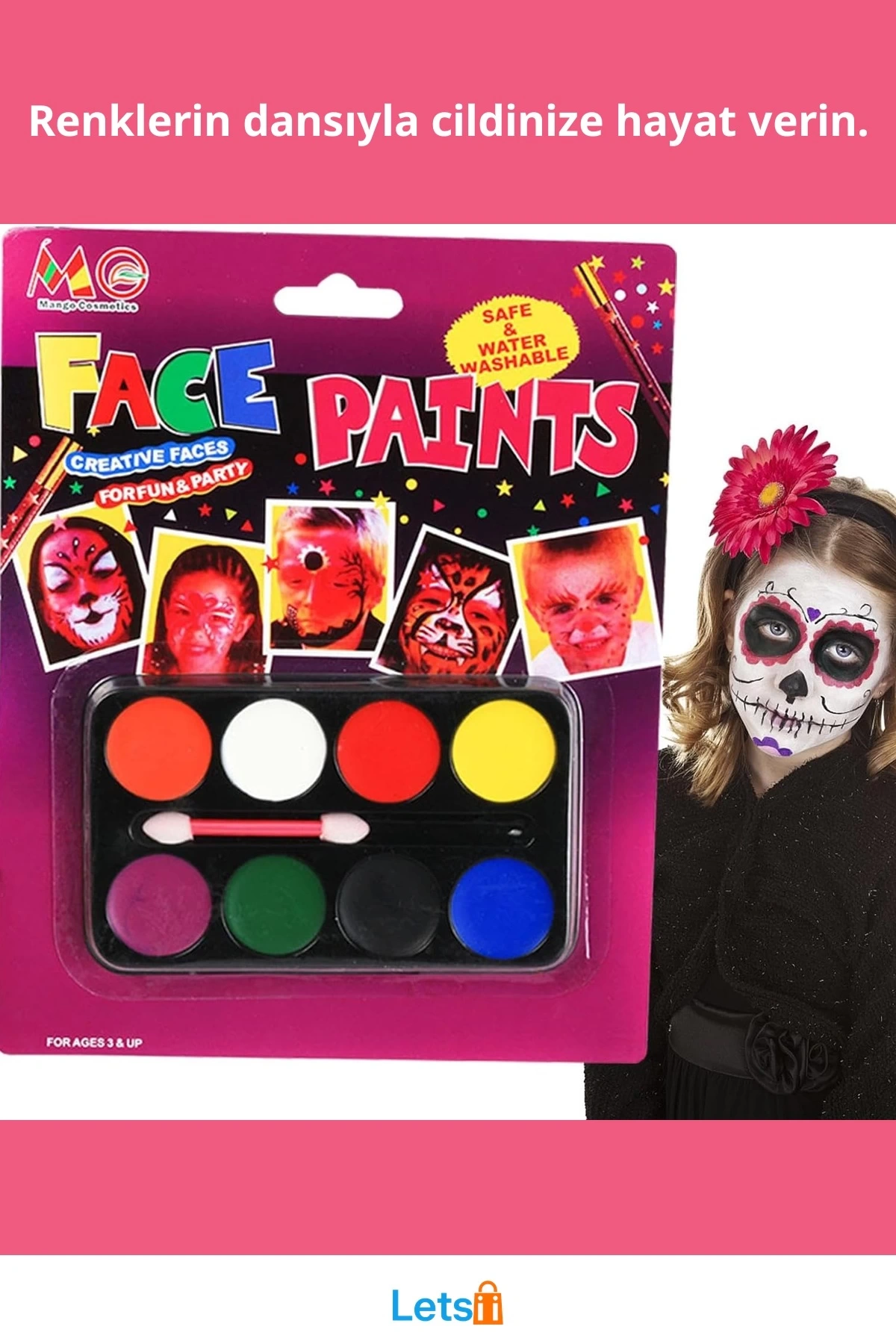 8 Renkli Yüz Boyama Paleti Eğlenceli Fırça Seti