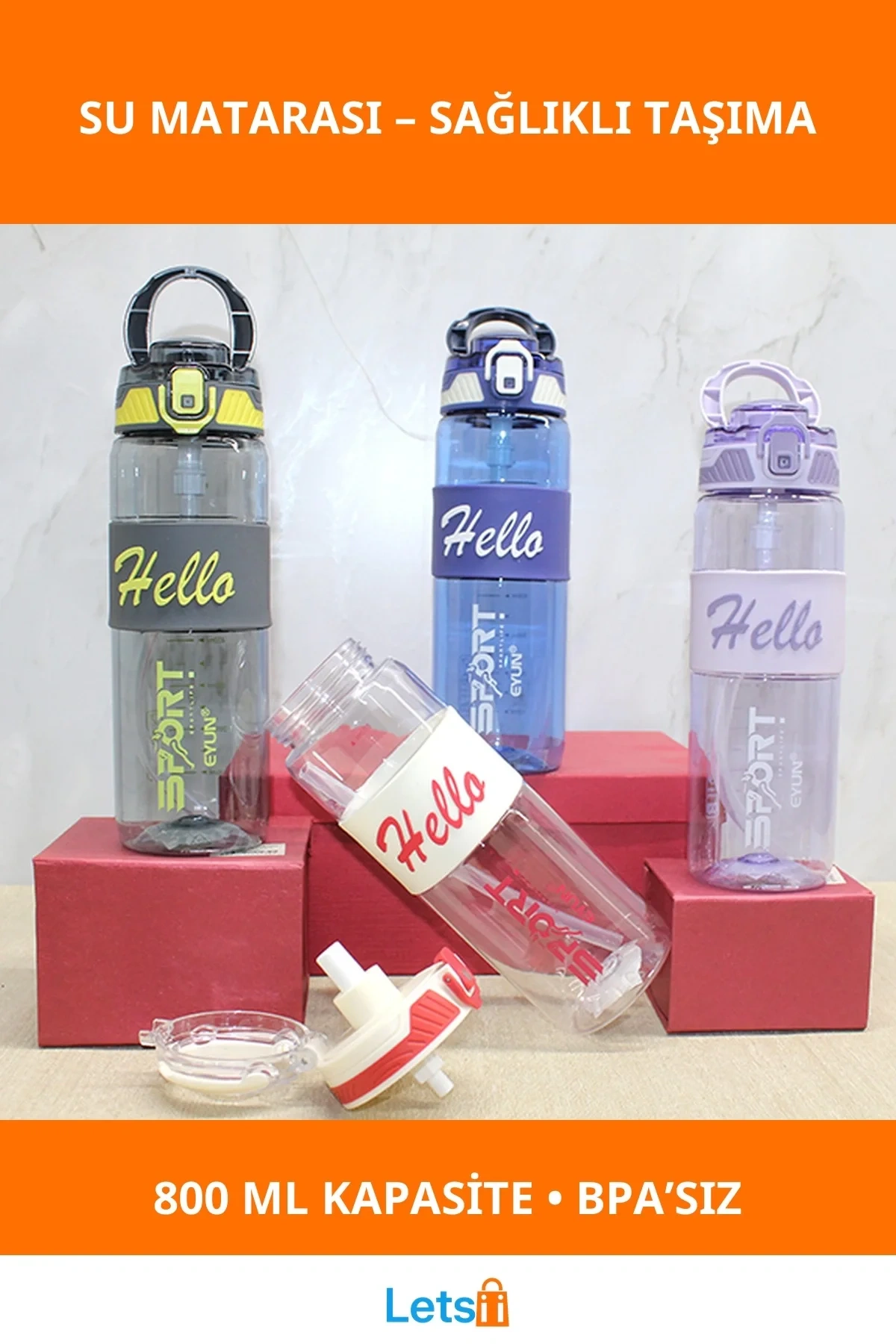 800 ml Kapasiteli Tutmalı Su Matarası Sağlıklı BPA İçermez