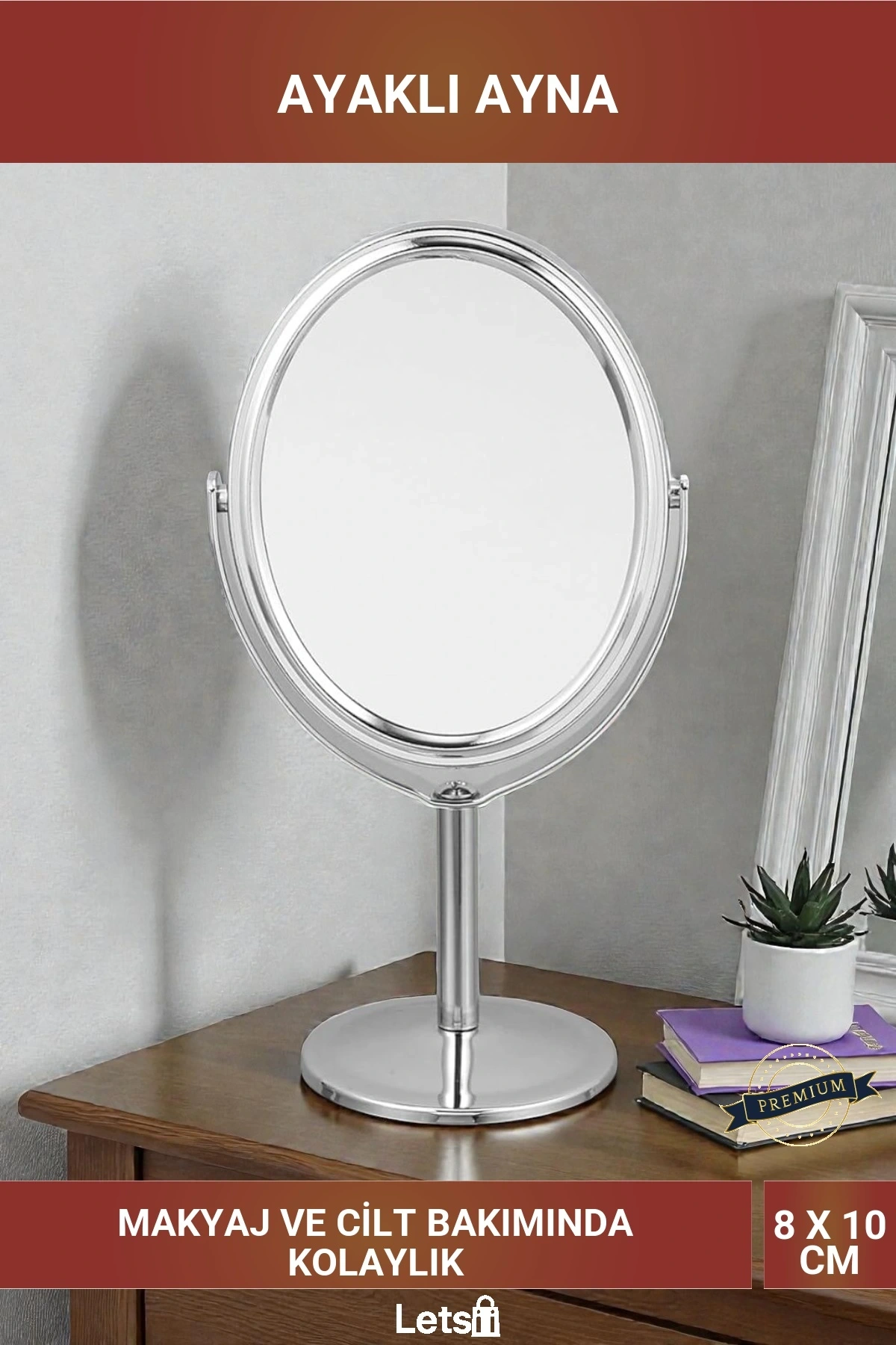 8x10 cm Kompakt Oval Metal Ayaklı Şık Masa Makyaj Aynası