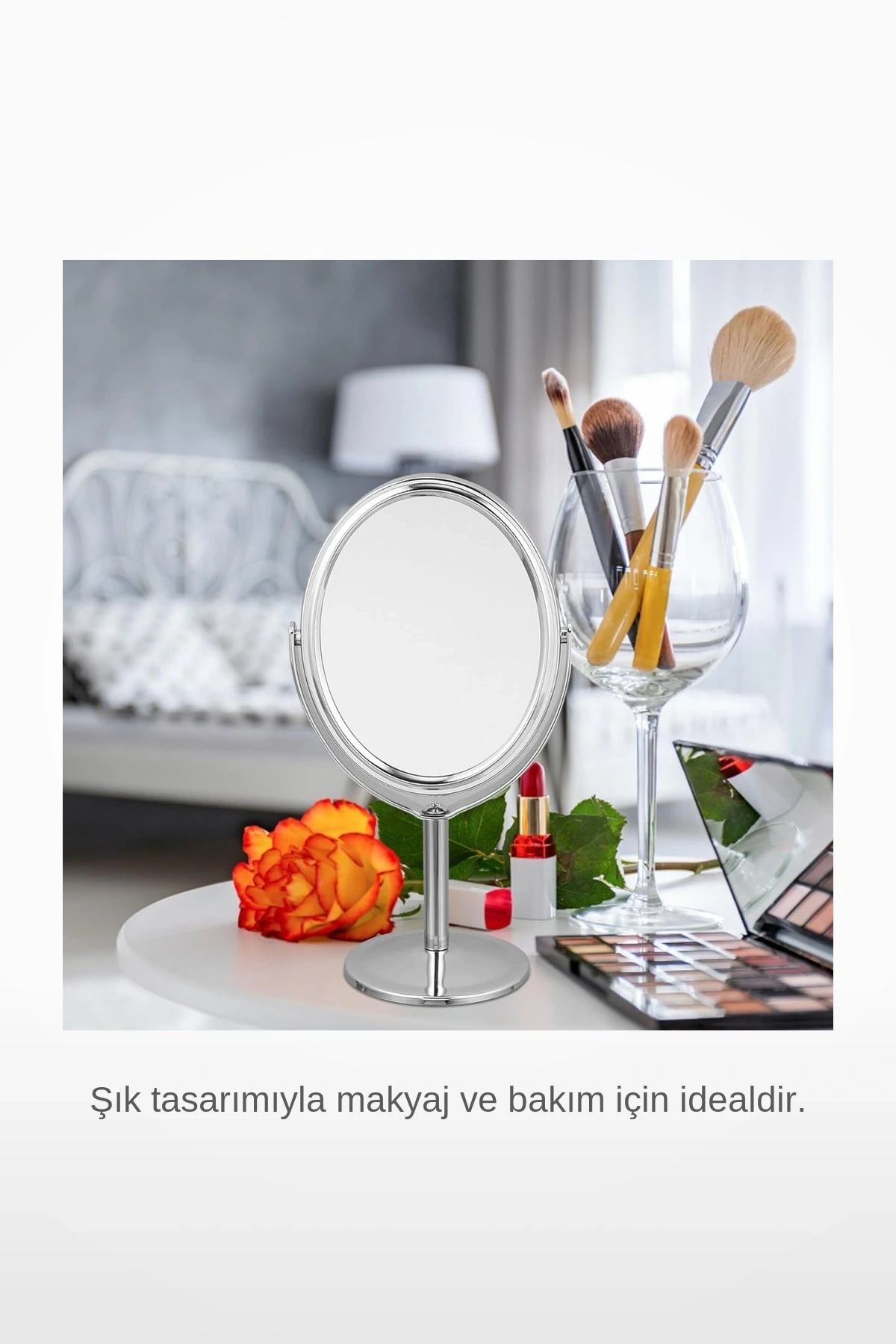 8x10 cm Kompakt Oval Metal Ayaklı Şık Masa Makyaj Aynası