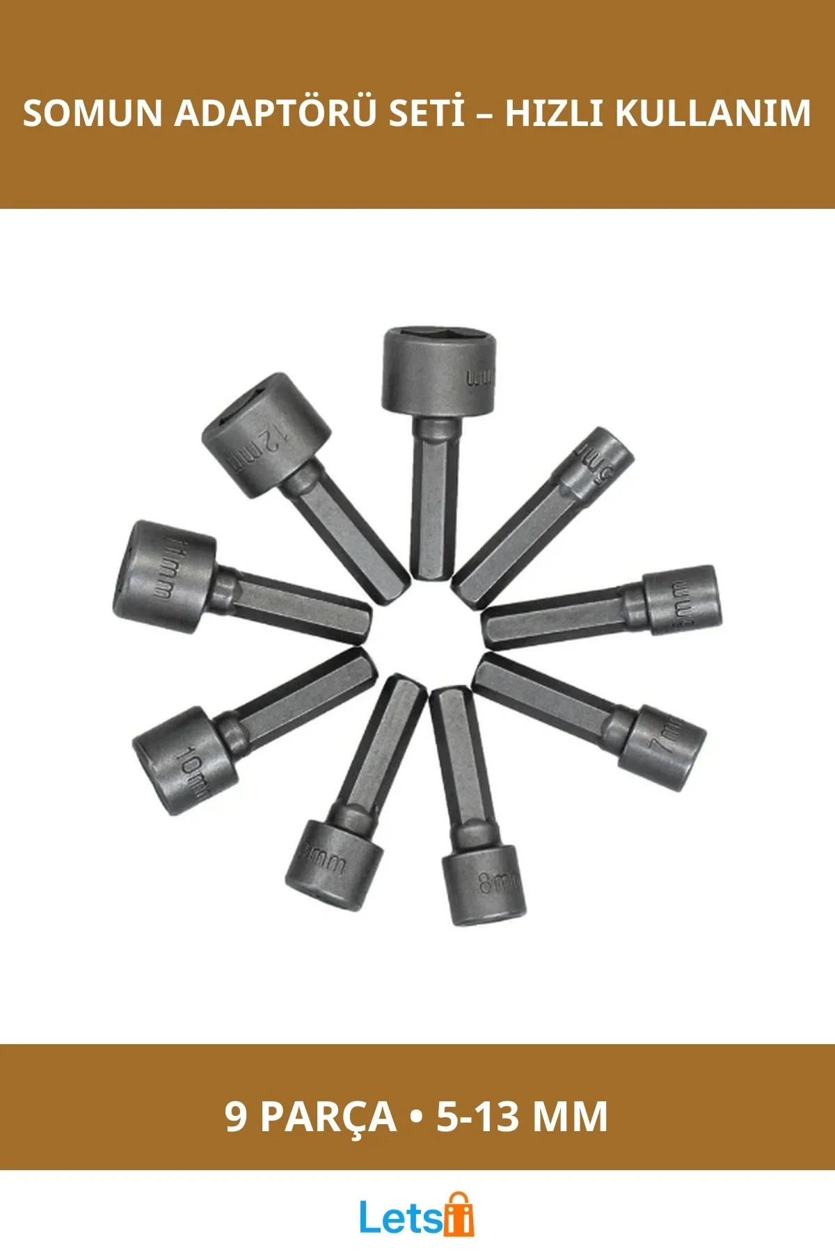 9 Parça Manyetik Somun Adaptörü Seti Titanyum Kaplama