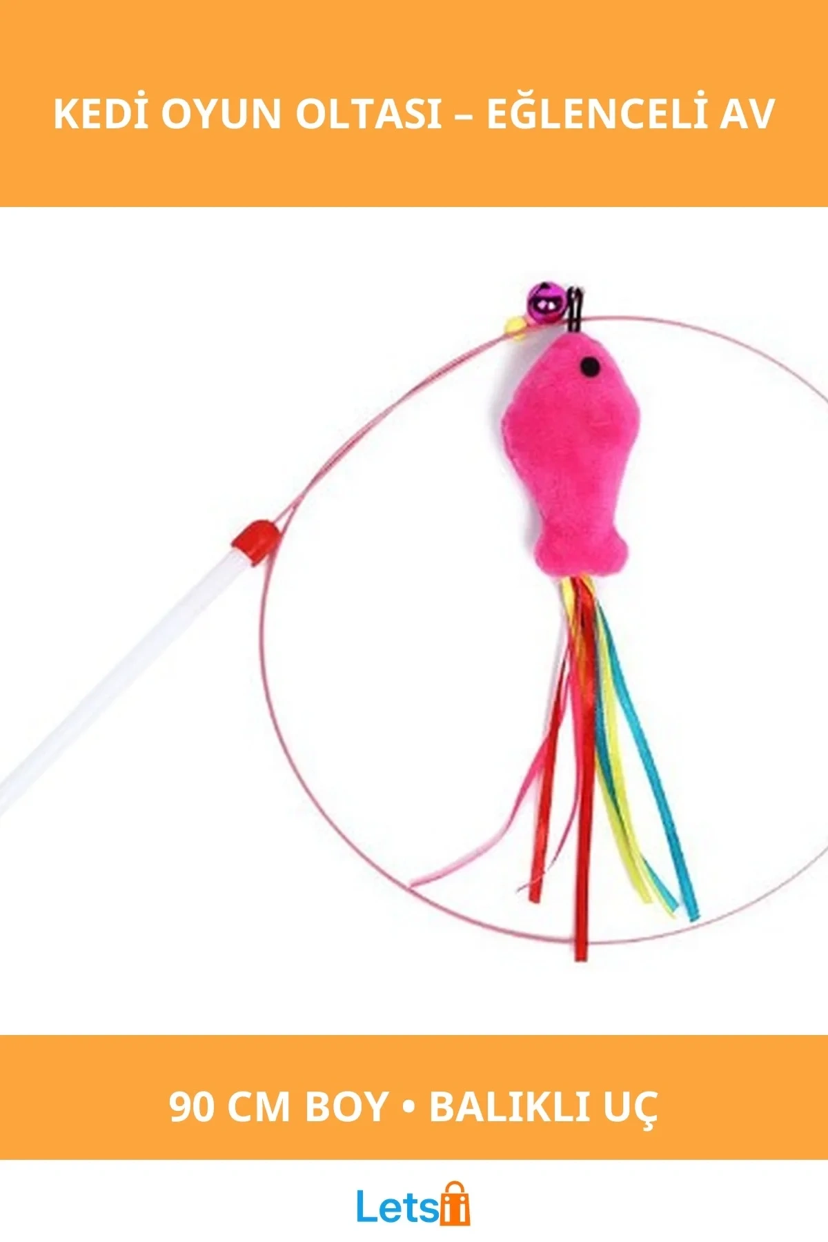 90 Cm Balıklı Kedi Oyun Oltası Eğlenceli Kedi Oyuncakları
