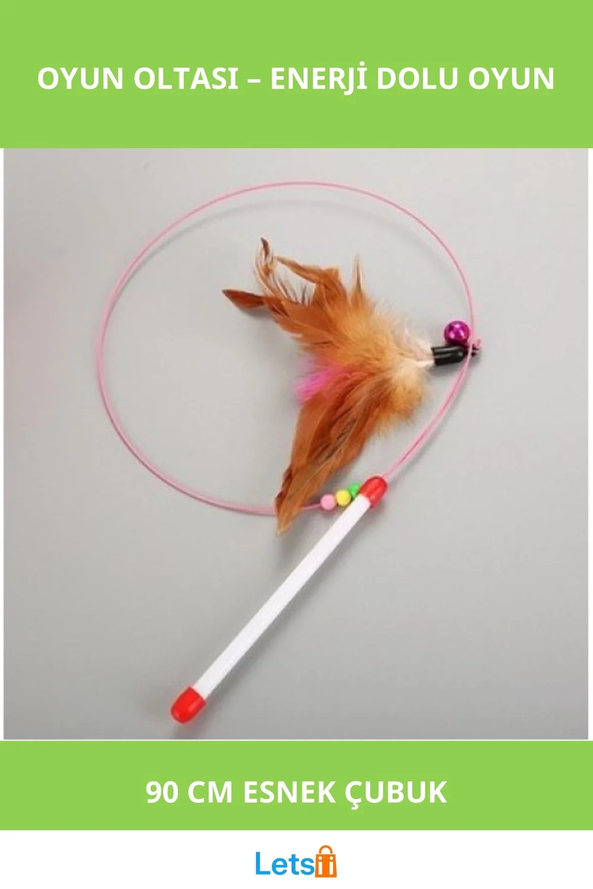 90 cm Esnek Kedi Oyun Oltası Renkli ve Eğlenceli