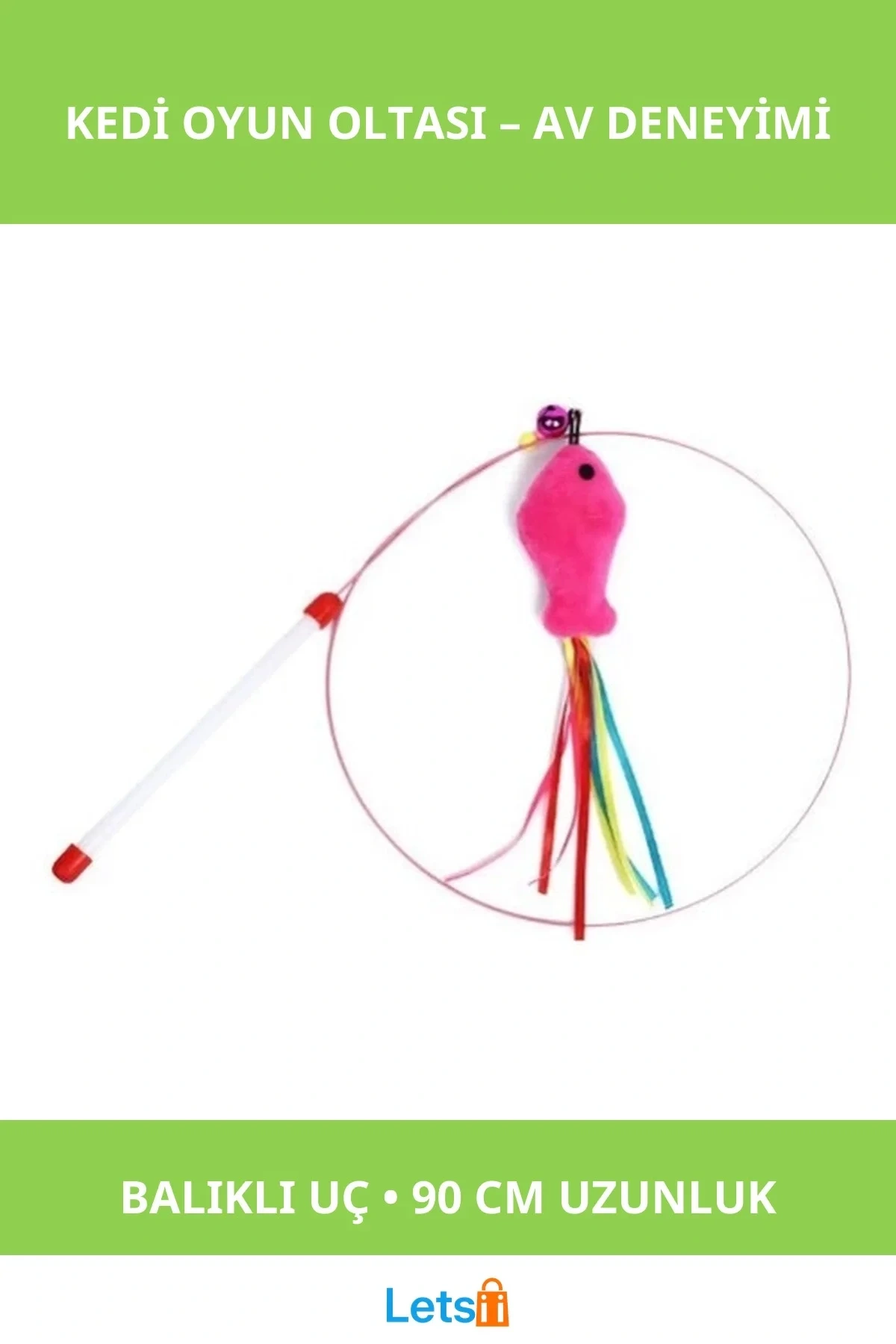 90 Cm Uzunlukta Balıklı Kedi Oyun Oltası